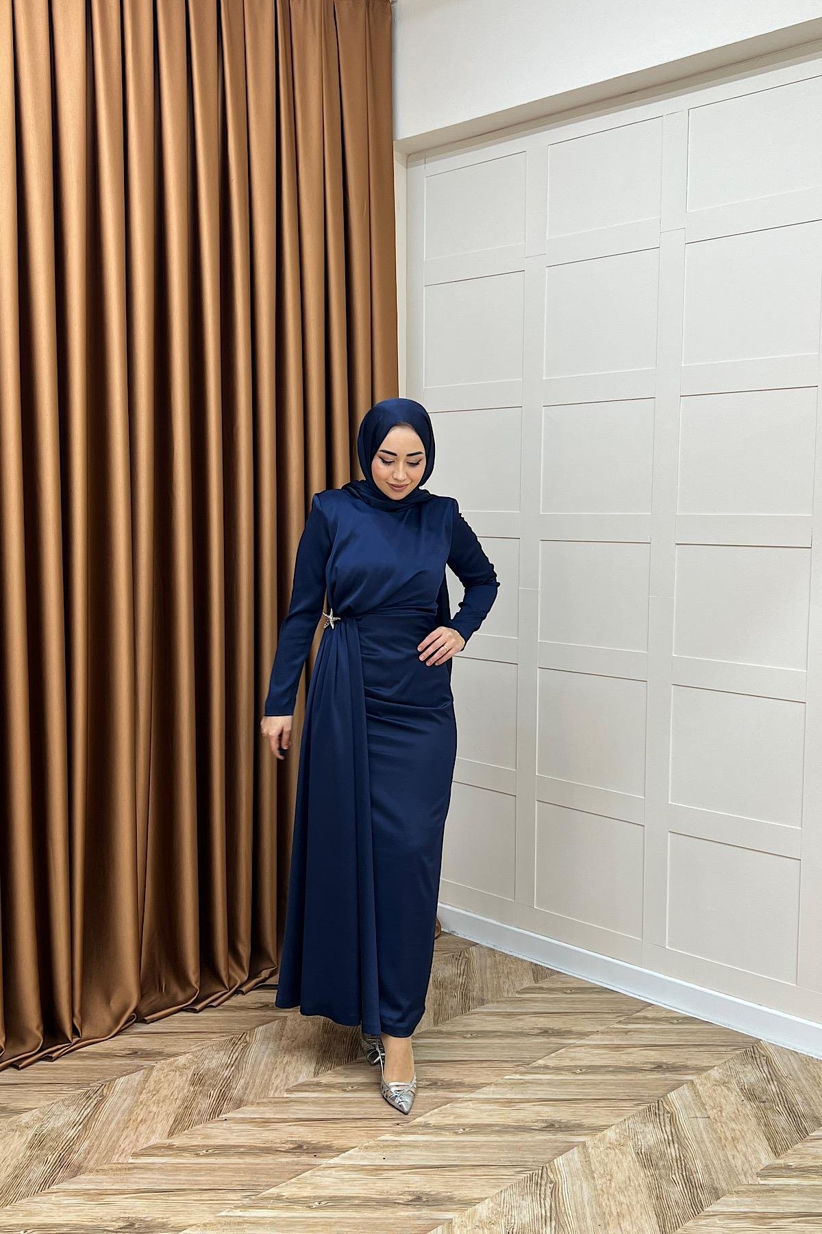 Hazel Saten Abiye Lacivert
