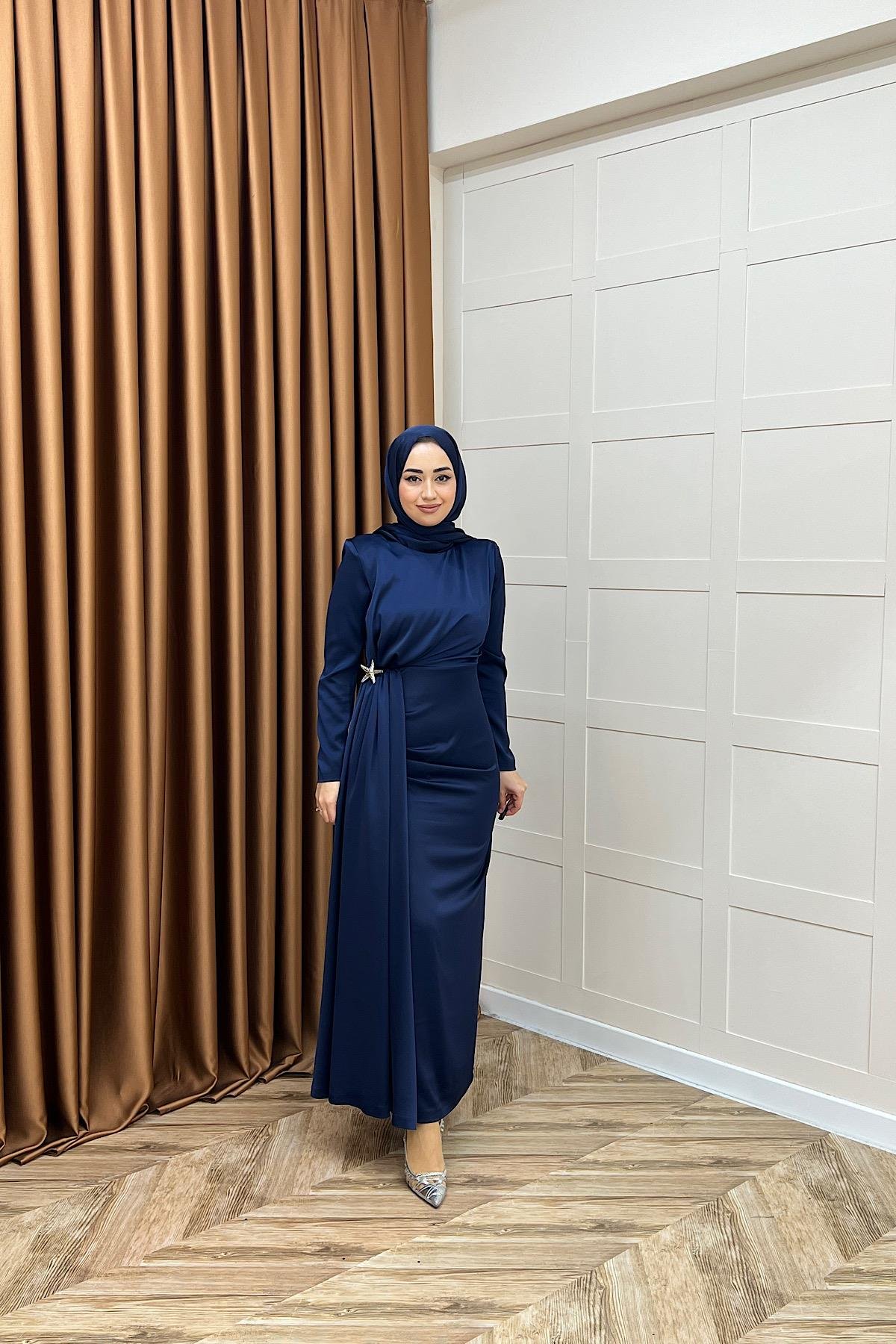 Hazel Saten Abiye Lacivert