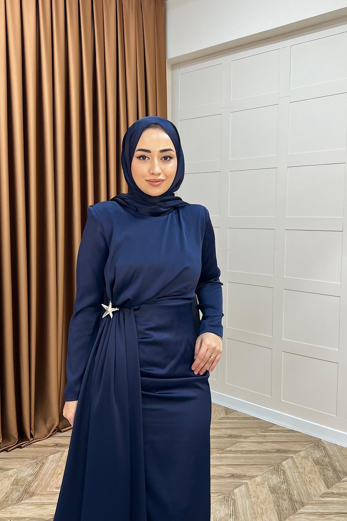 Hazel Saten Abiye Lacivert