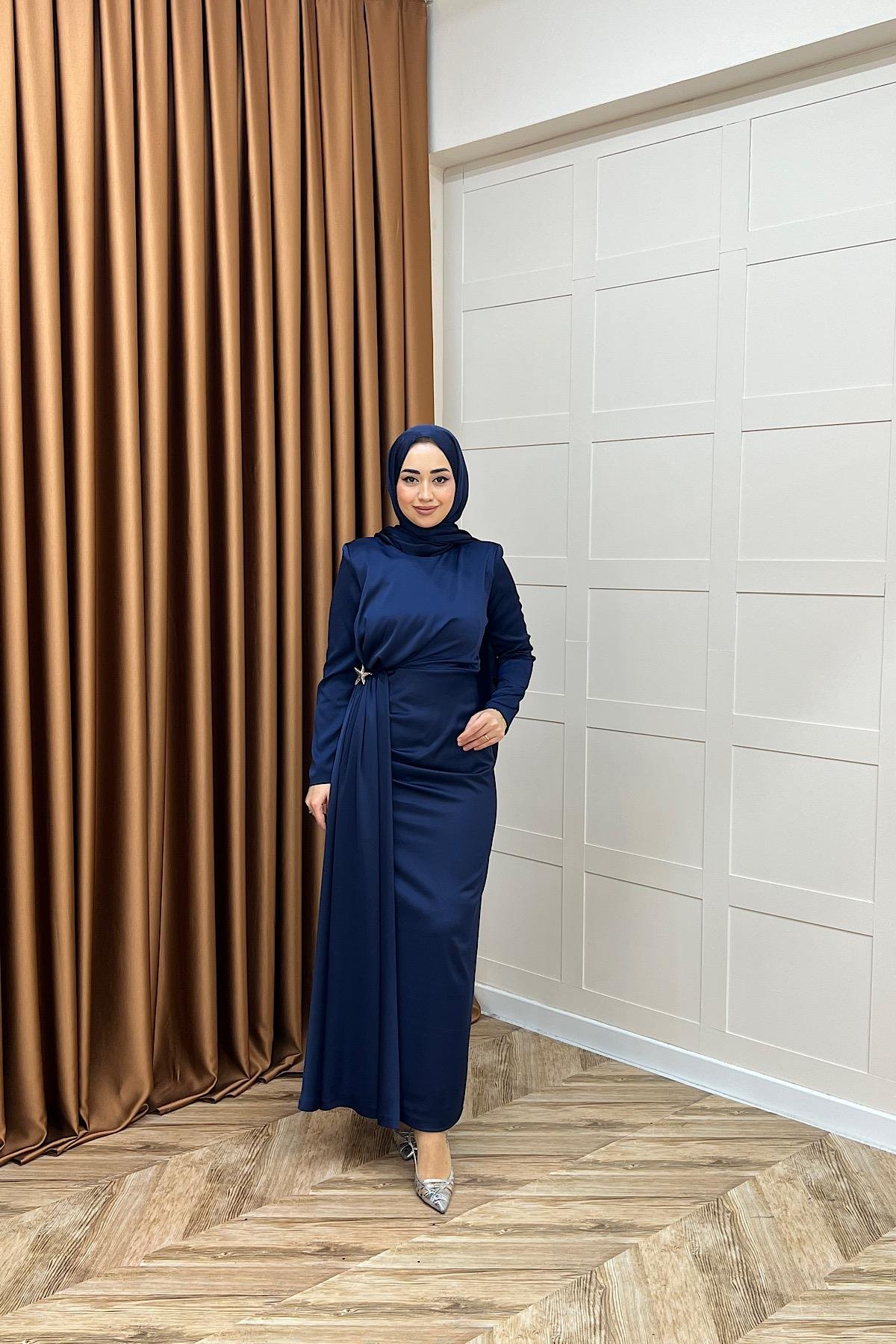 Hazel Saten Abiye Lacivert