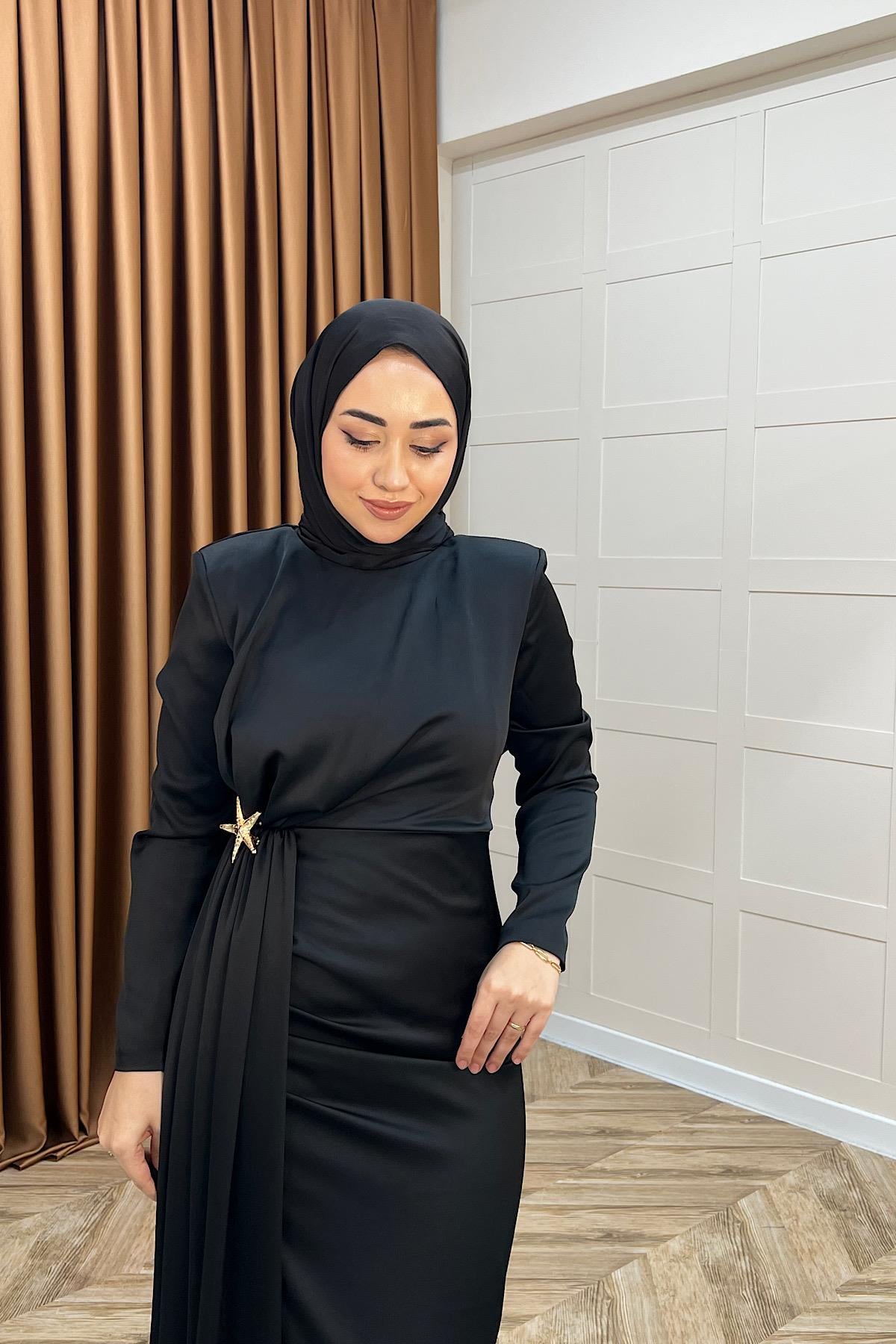 Hazel Saten Abiye Siyah
