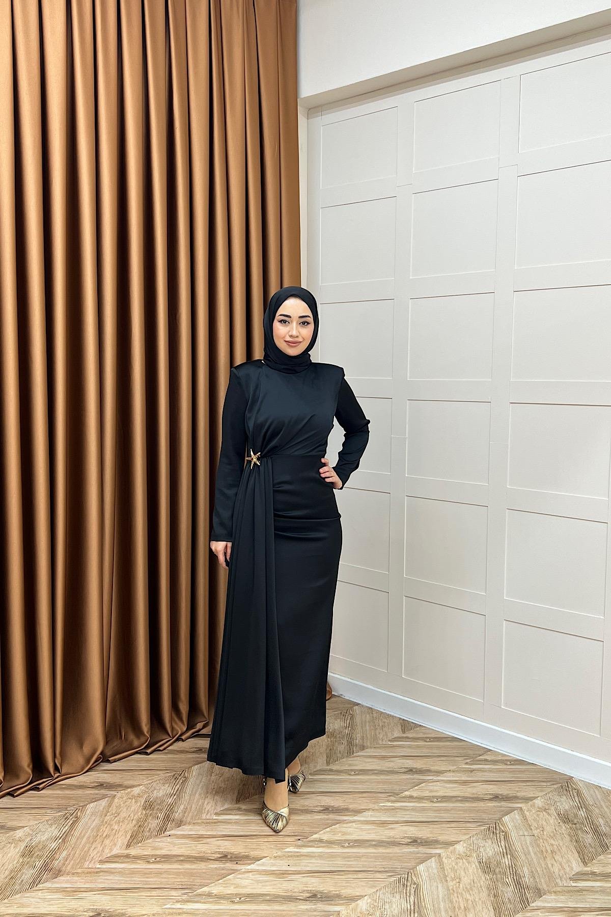 Hazel Saten Abiye Siyah