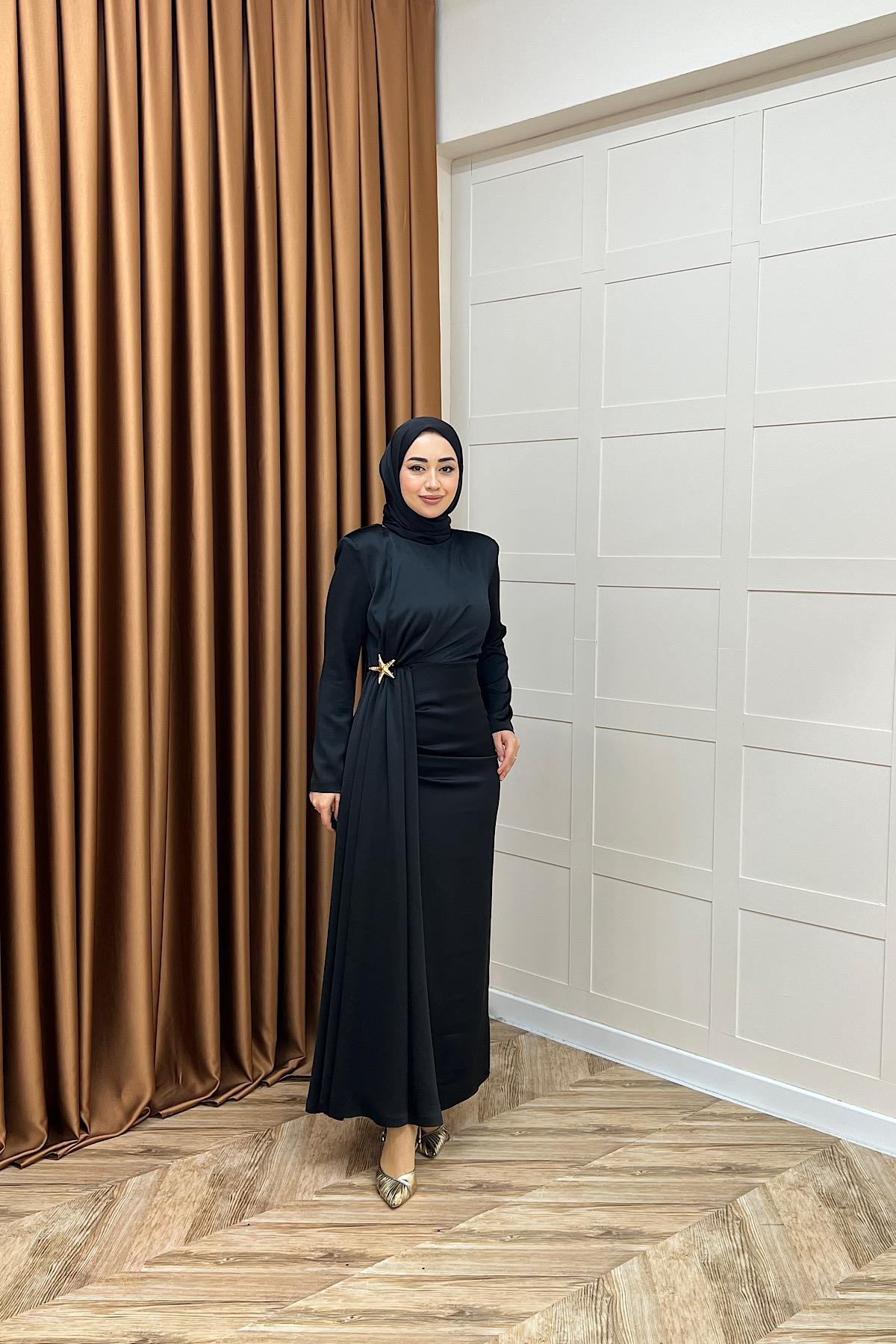 Hazel Saten Abiye Siyah