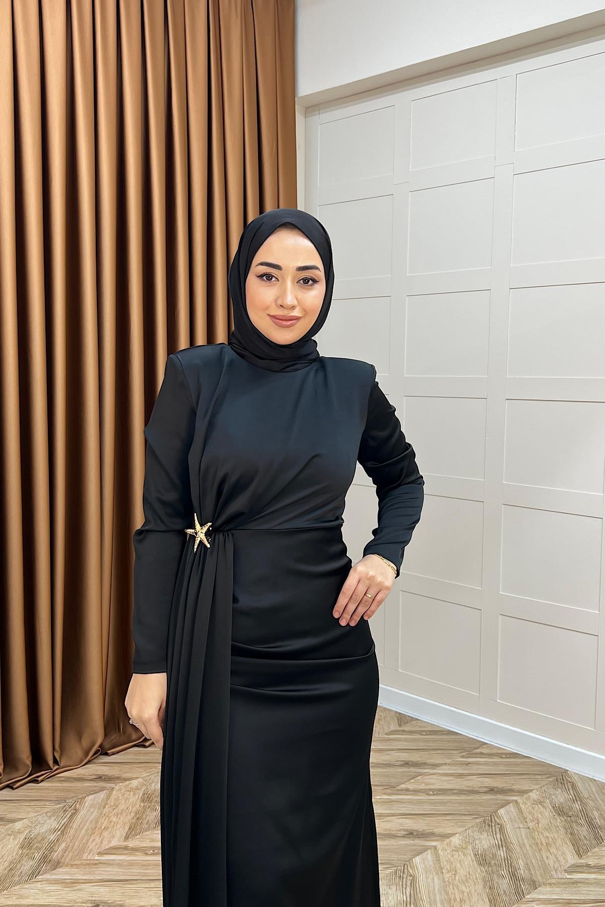 Hazel Saten Abiye Siyah