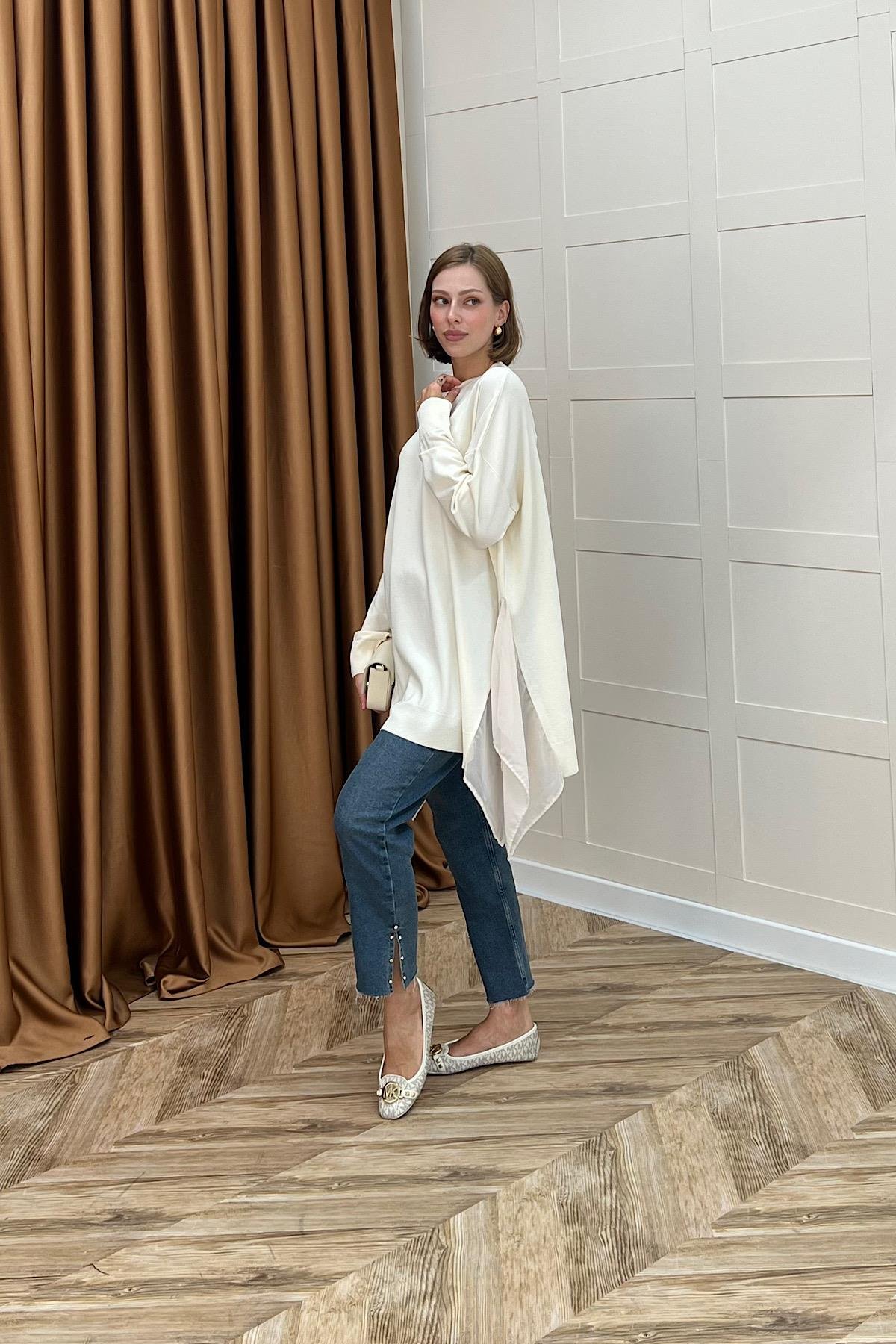 Hüda Şifon Detaylı Triko Tunik Taş