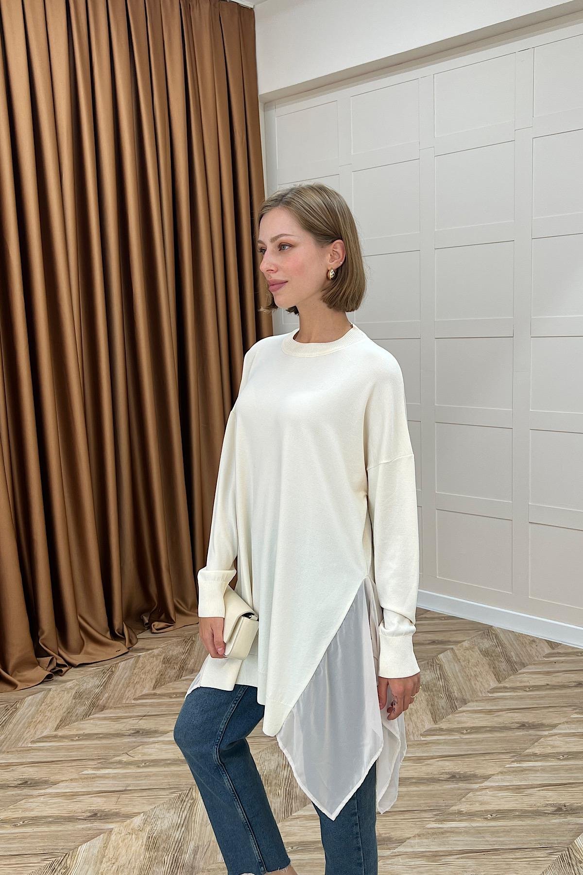 Hüda Şifon Detaylı Triko Tunik Taş