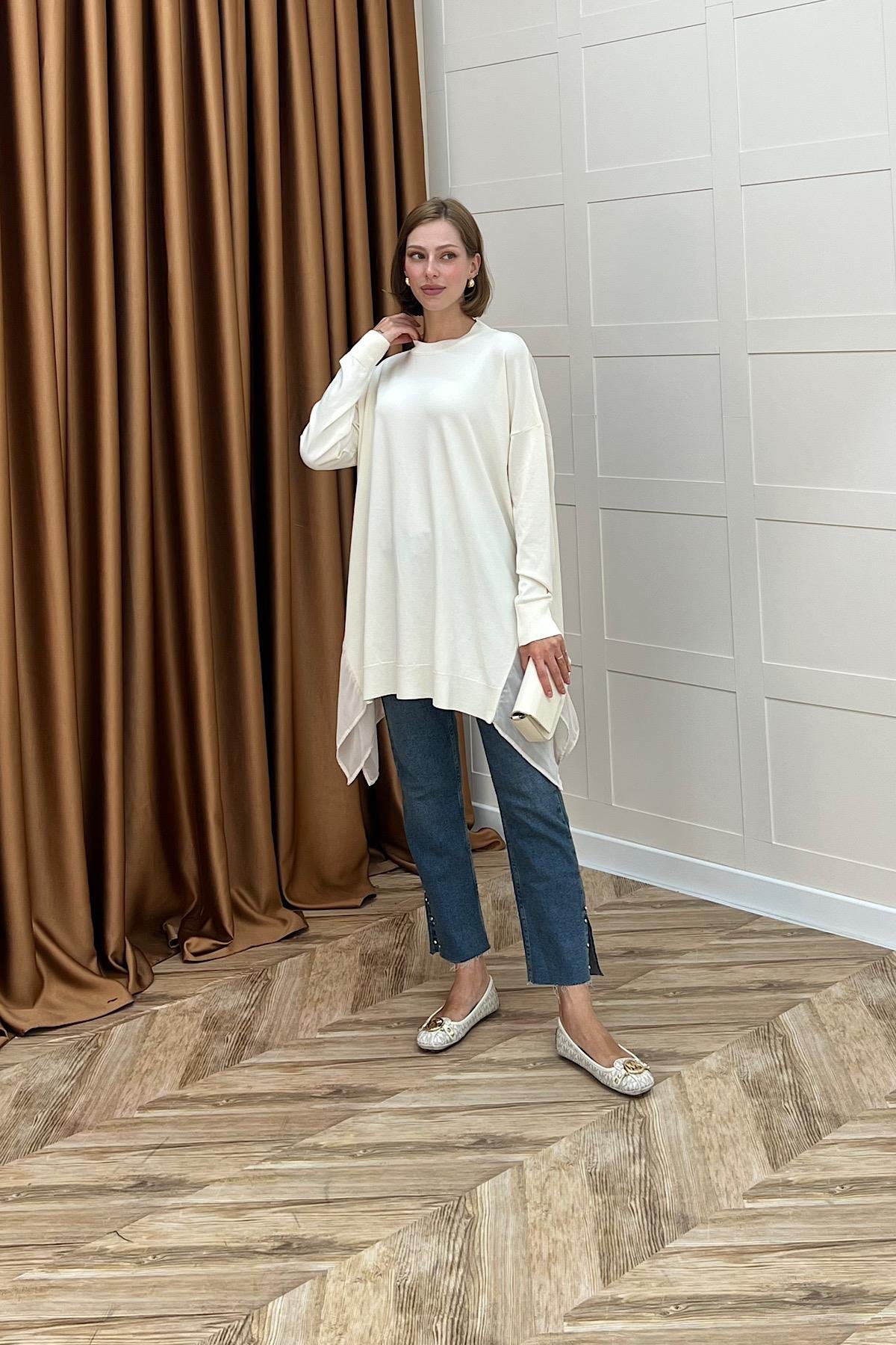 Hüda Şifon Detaylı Triko Tunik Taş