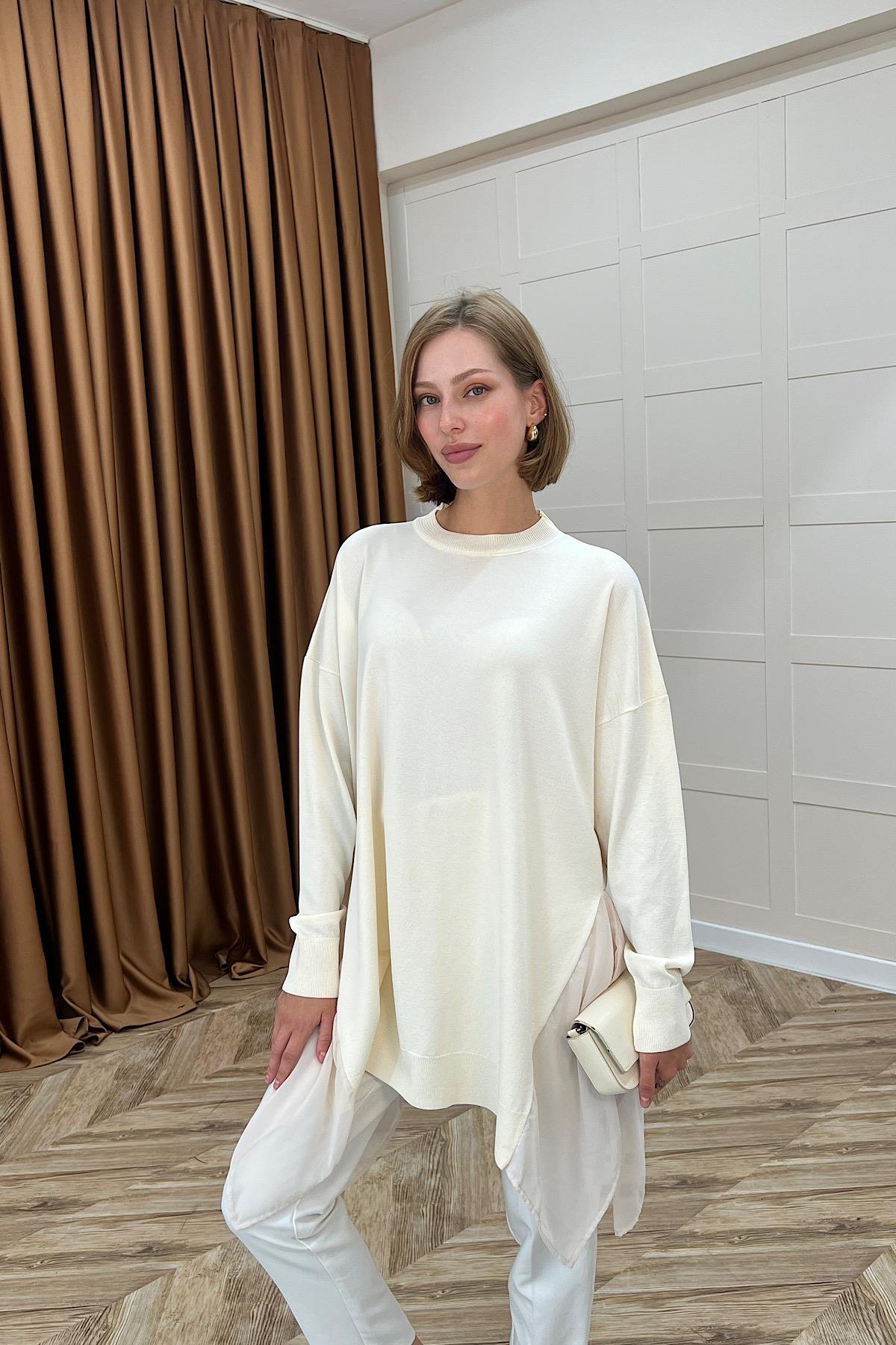 Hüda Şifon Detaylı Triko Tunik Taş