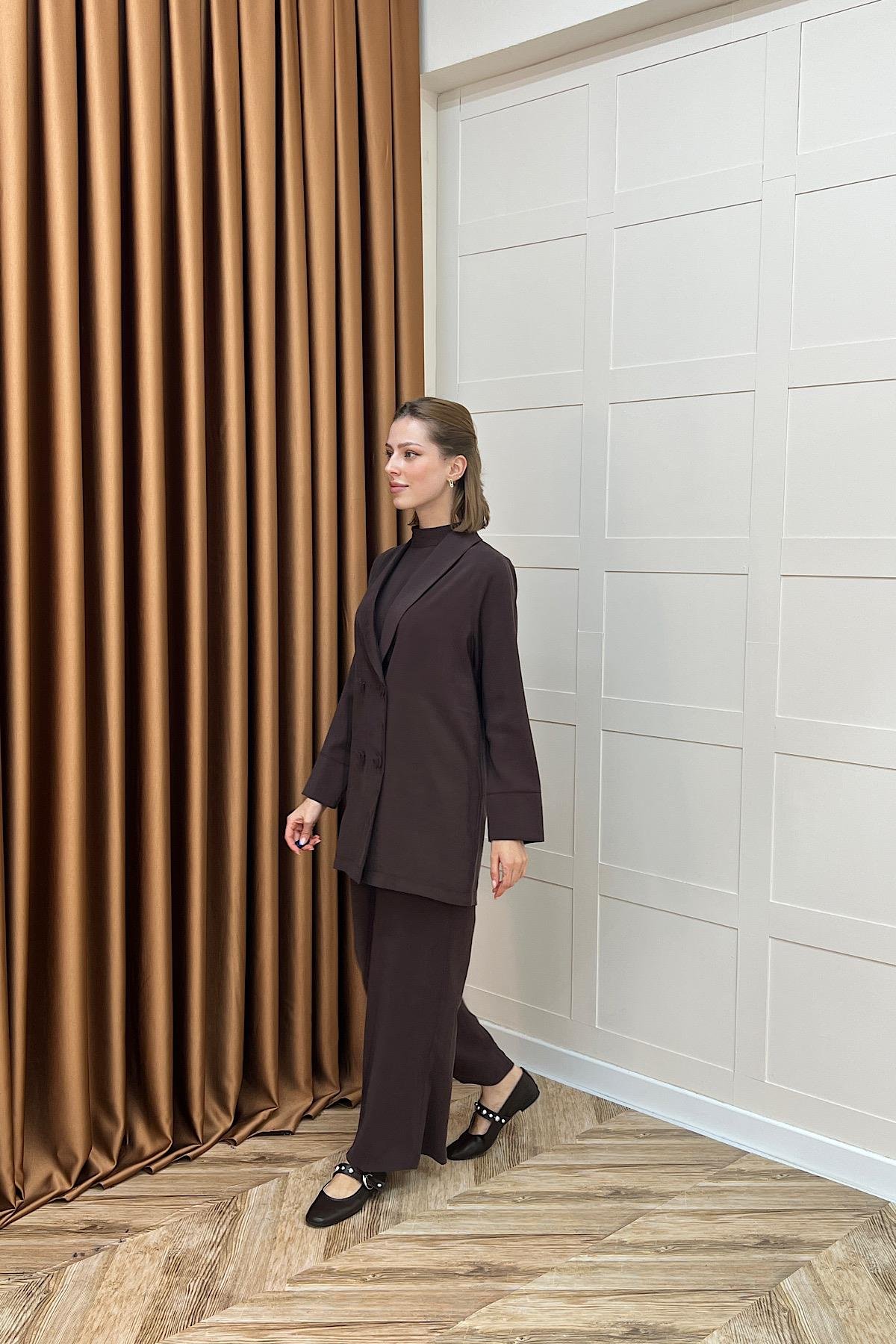 İkili Ceketli Tulum Kahverengi