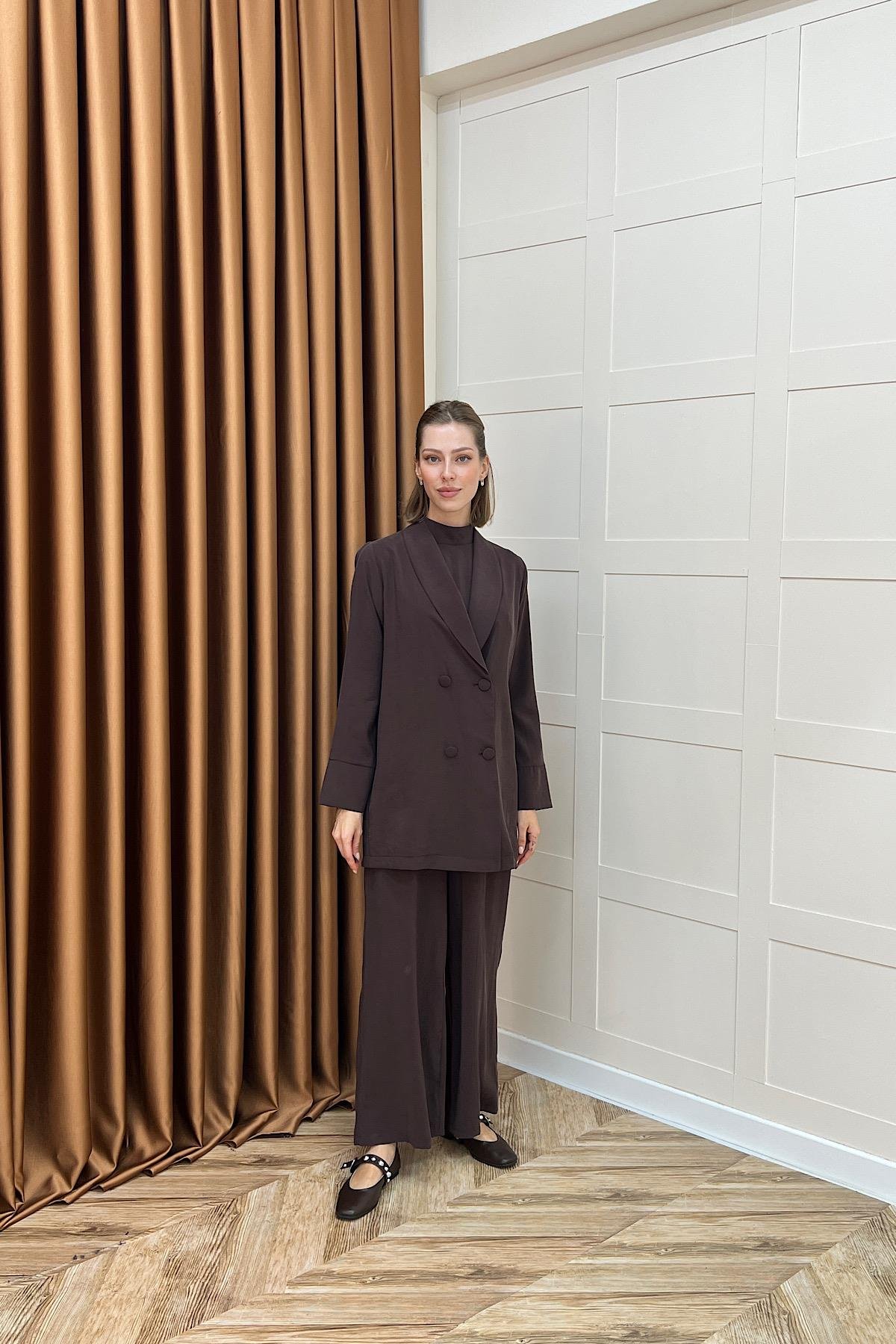 İkili Ceketli Tulum Kahverengi