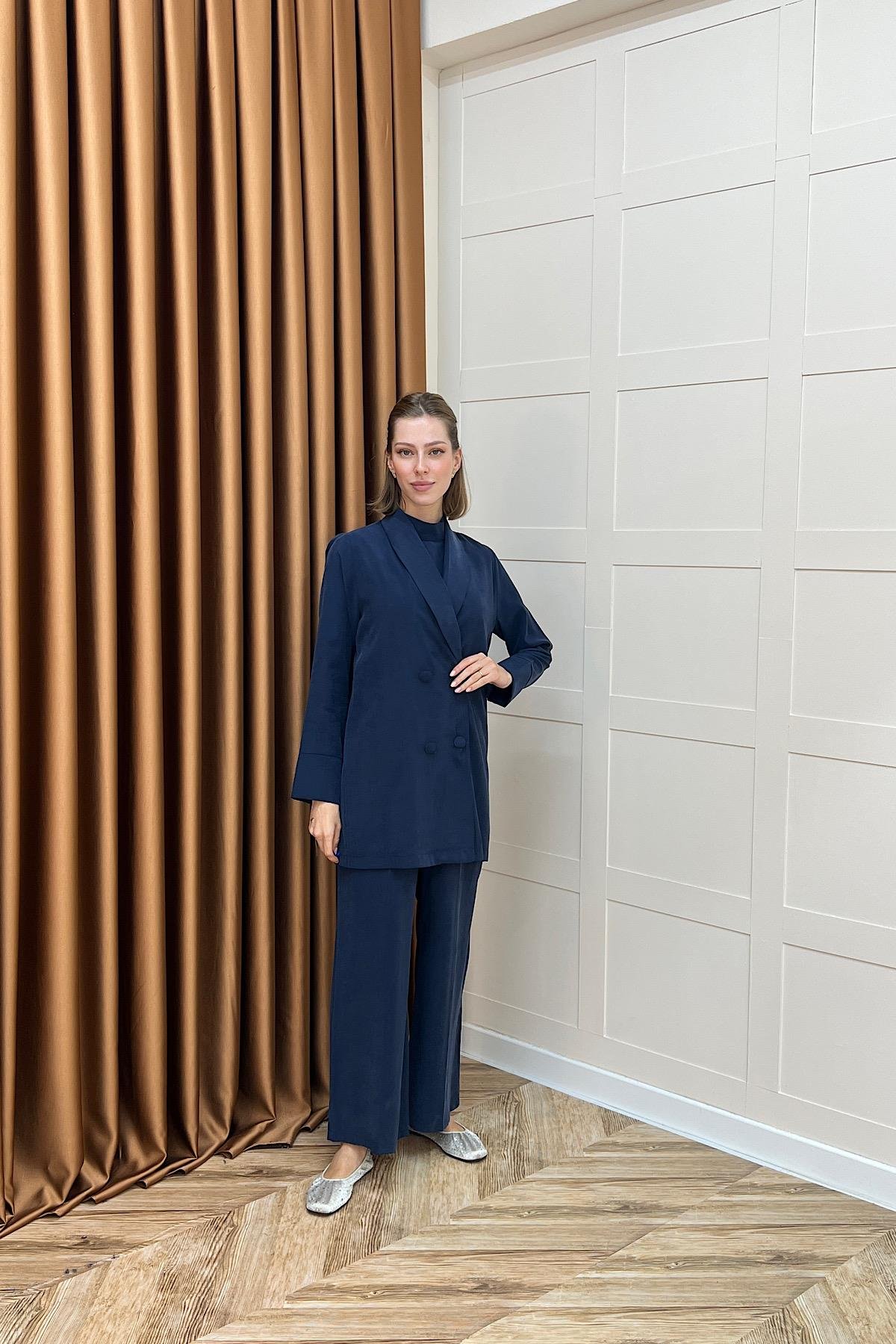 İkili Ceketli Tulum Lacivert