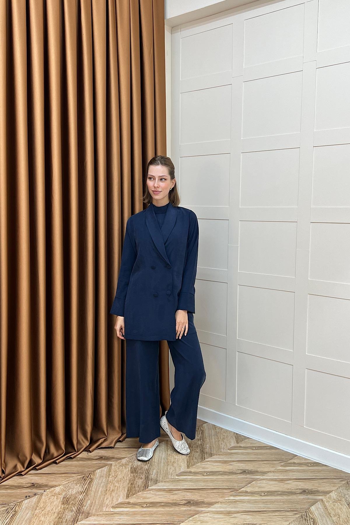 İkili Ceketli Tulum Lacivert