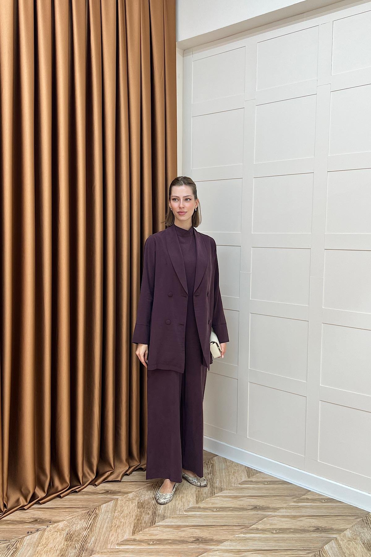 İkili Ceketli Tulum Mürdüm