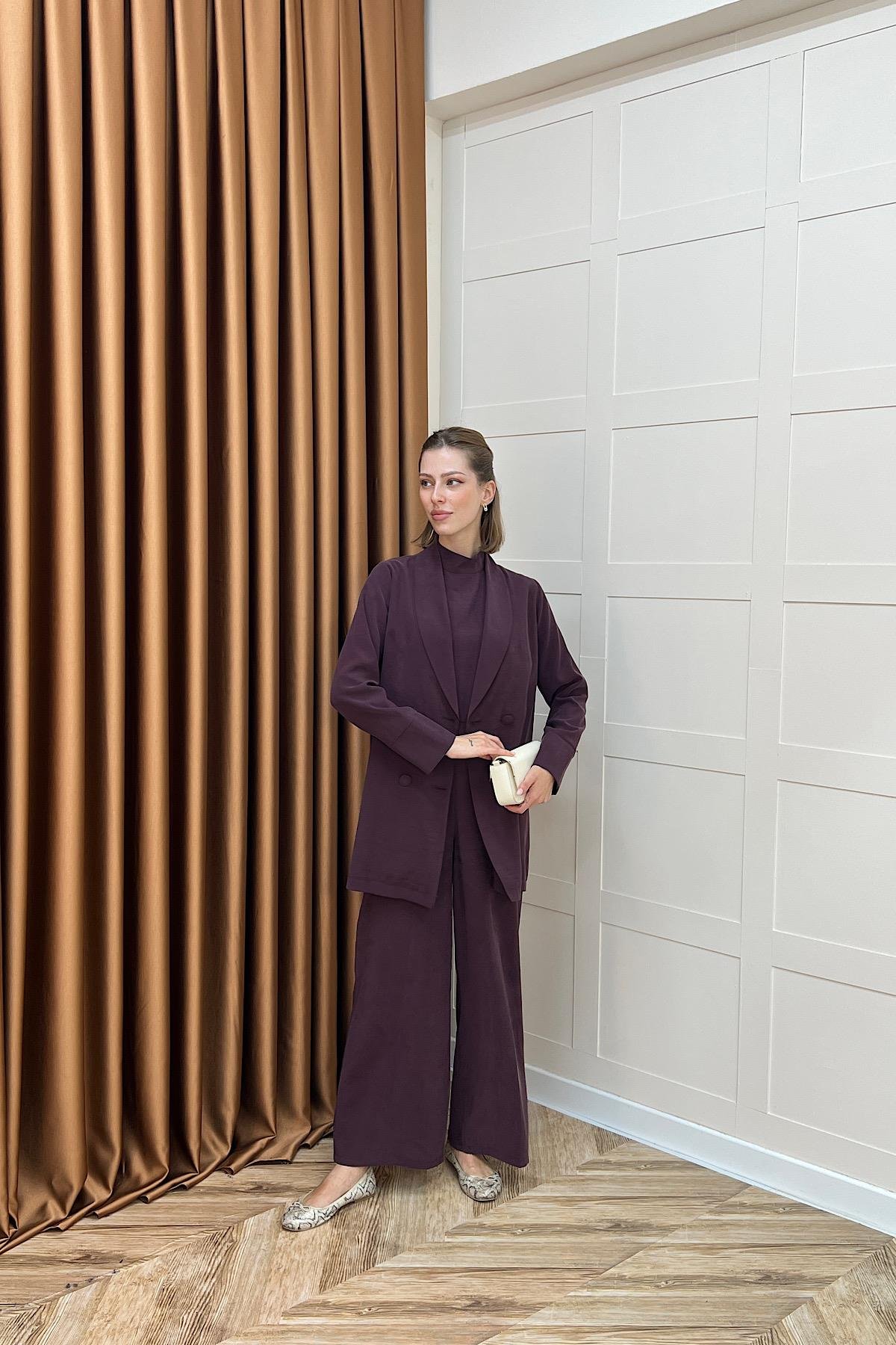 İkili Ceketli Tulum Mürdüm