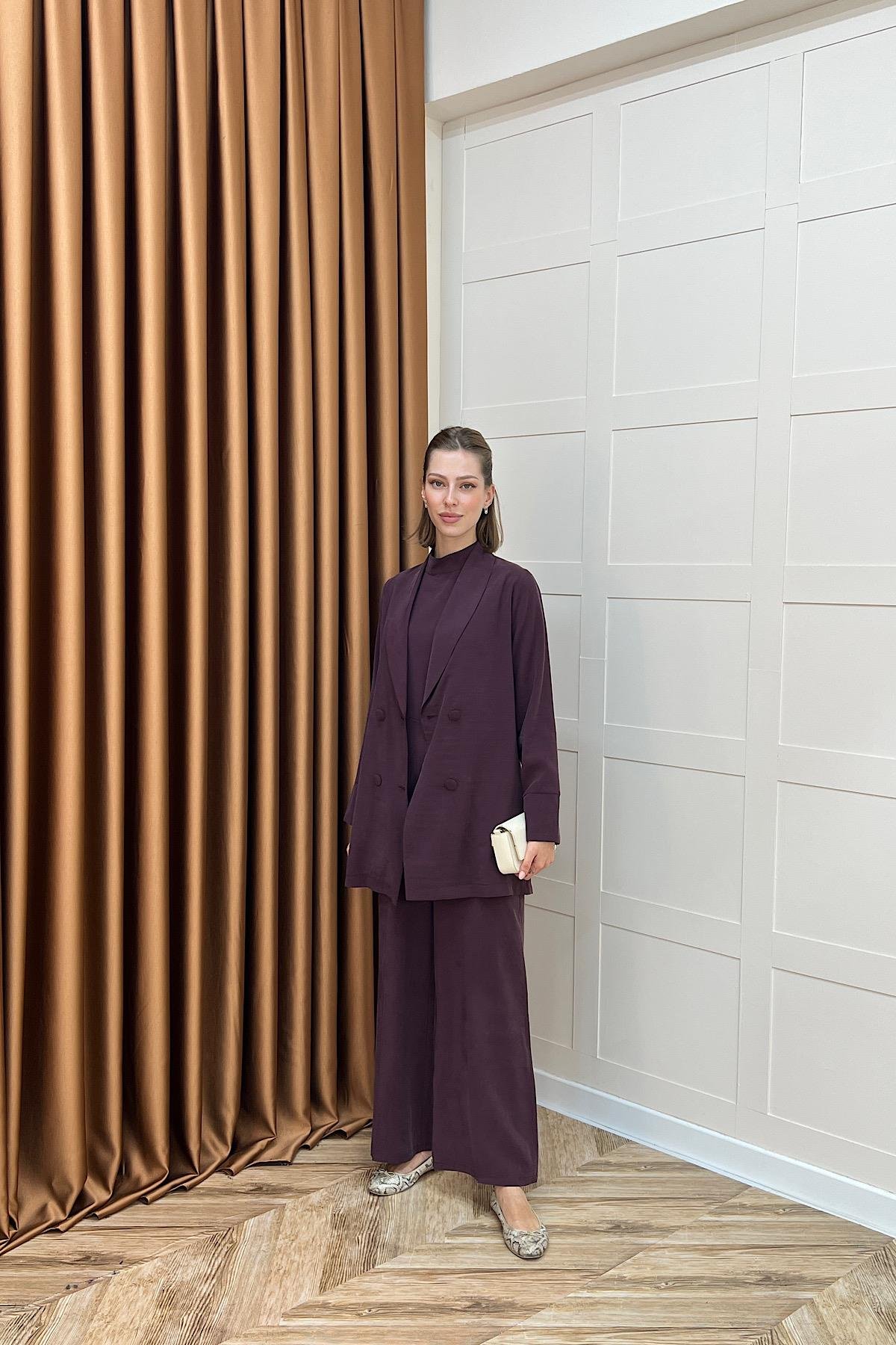 İkili Ceketli Tulum Mürdüm