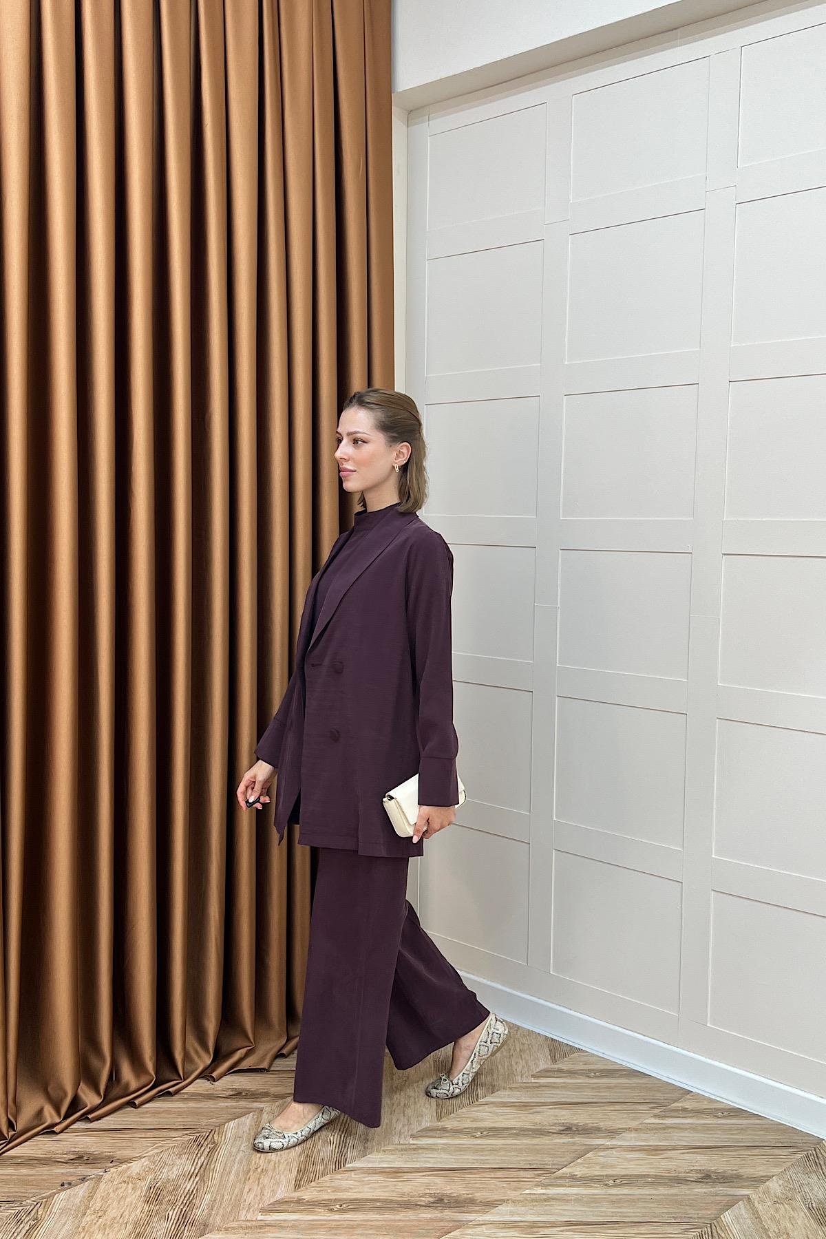 İkili Ceketli Tulum Mürdüm