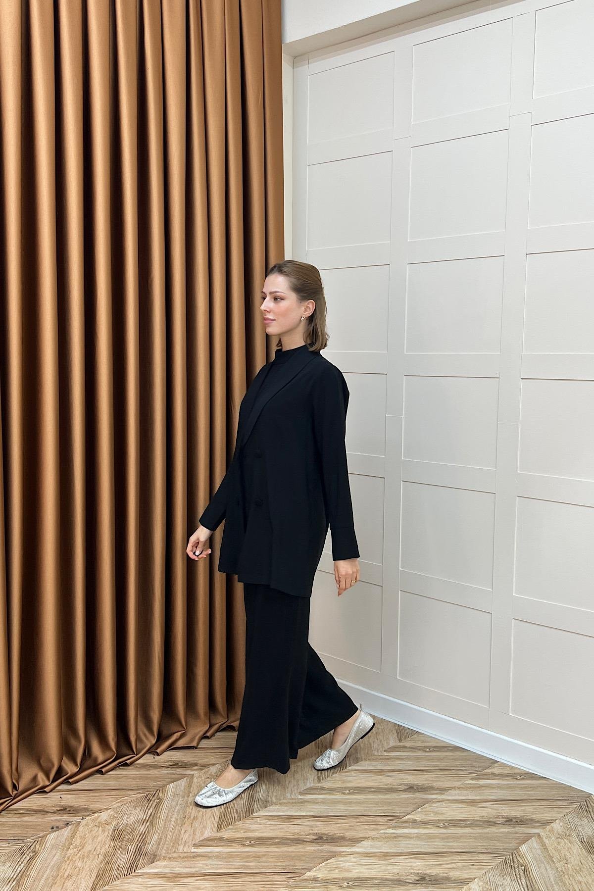 İkili Ceketli Tulum Siyah