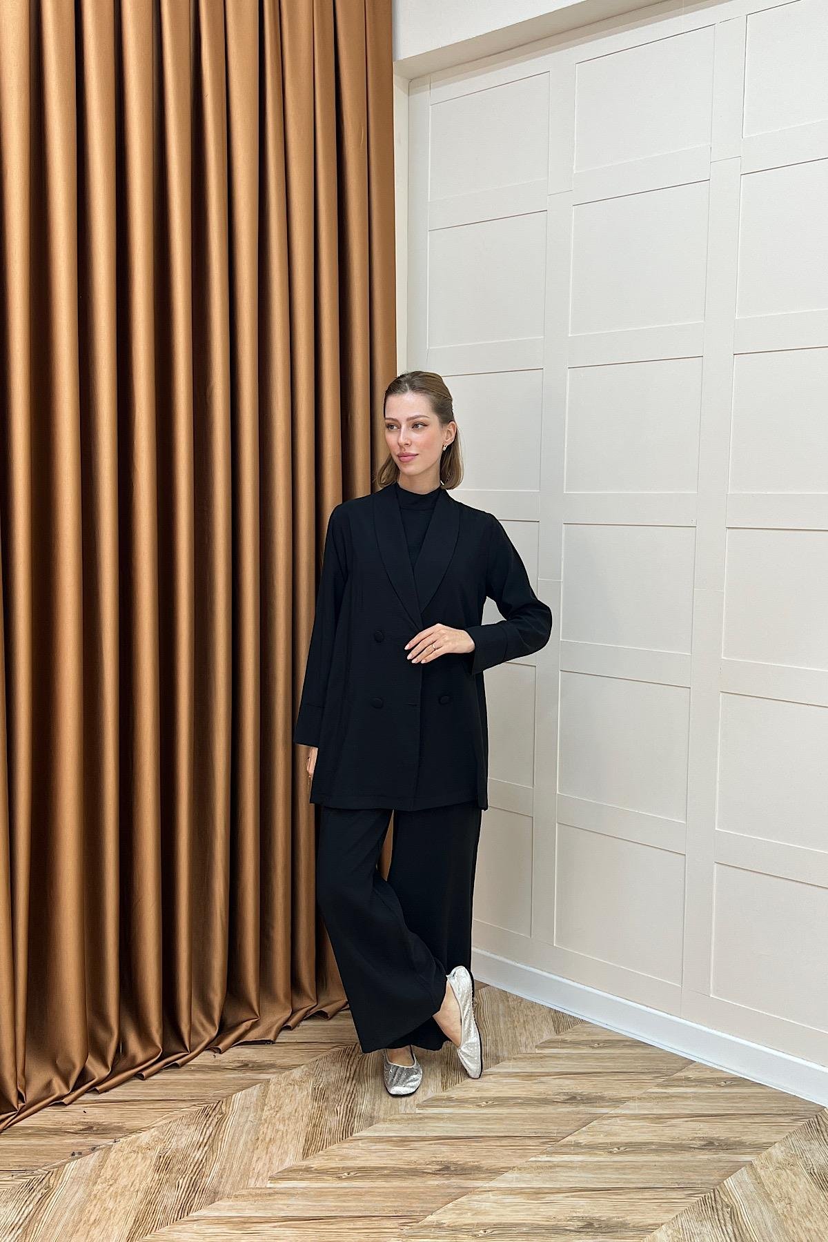 İkili Ceketli Tulum Siyah