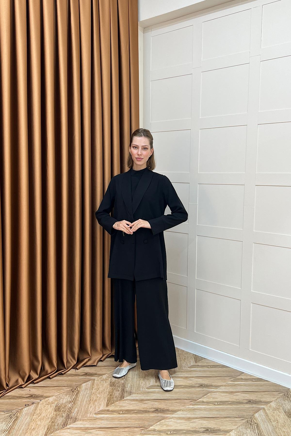 İkili Ceketli Tulum Siyah