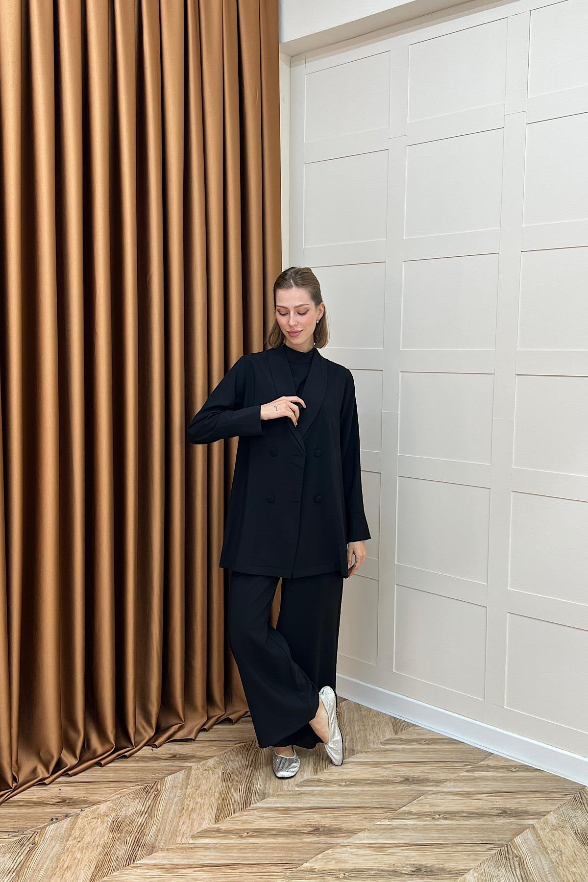 İkili Ceketli Tulum Siyah