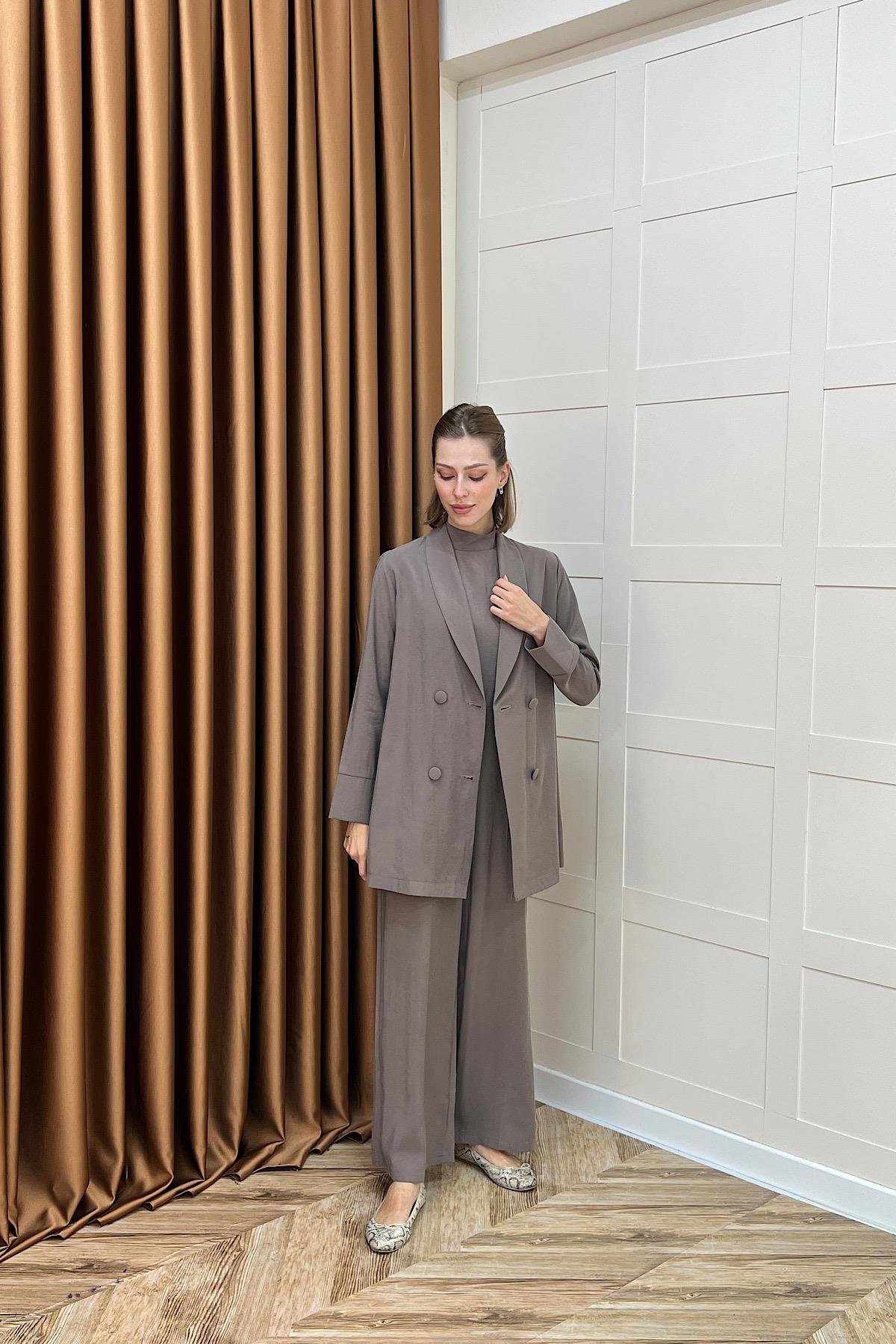 İkili Ceketli Tulum Vizon