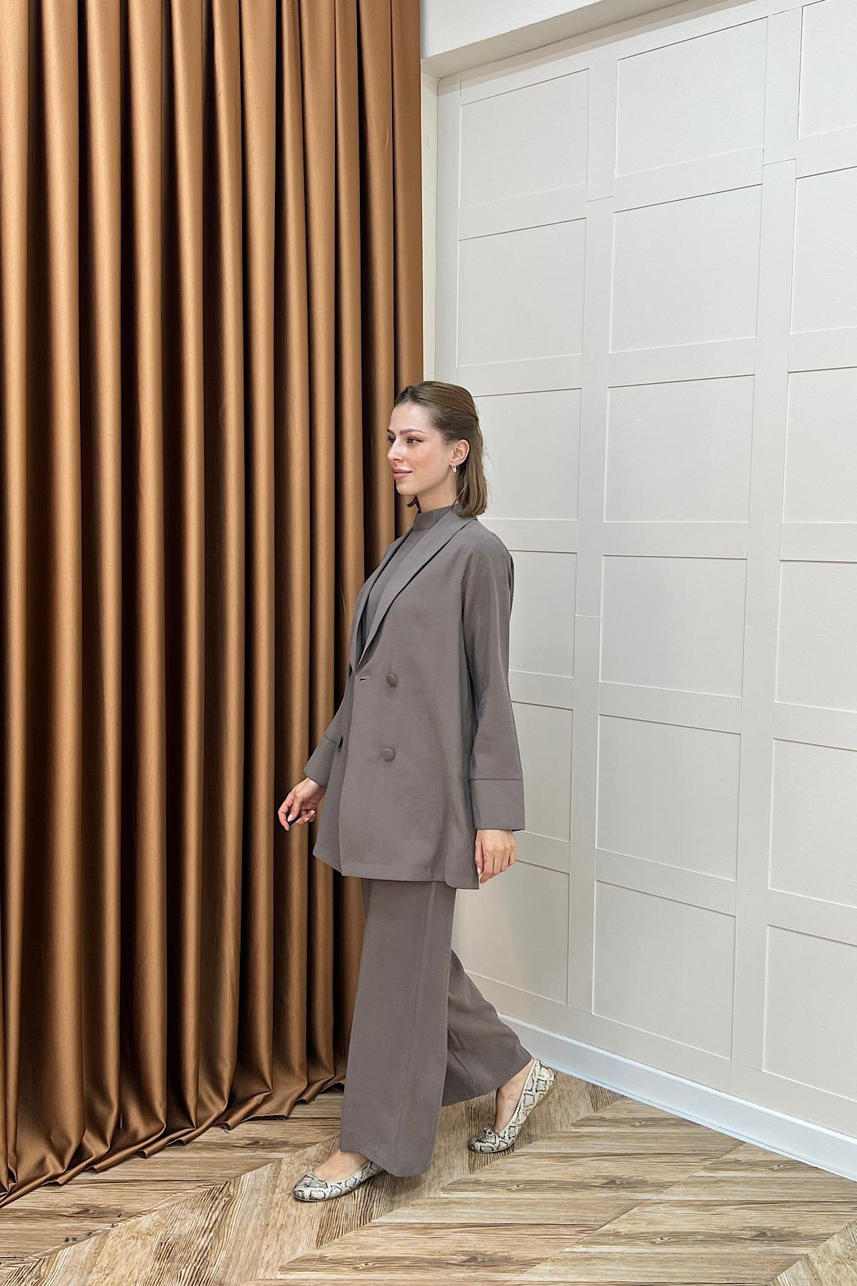 İkili Ceketli Tulum Vizon