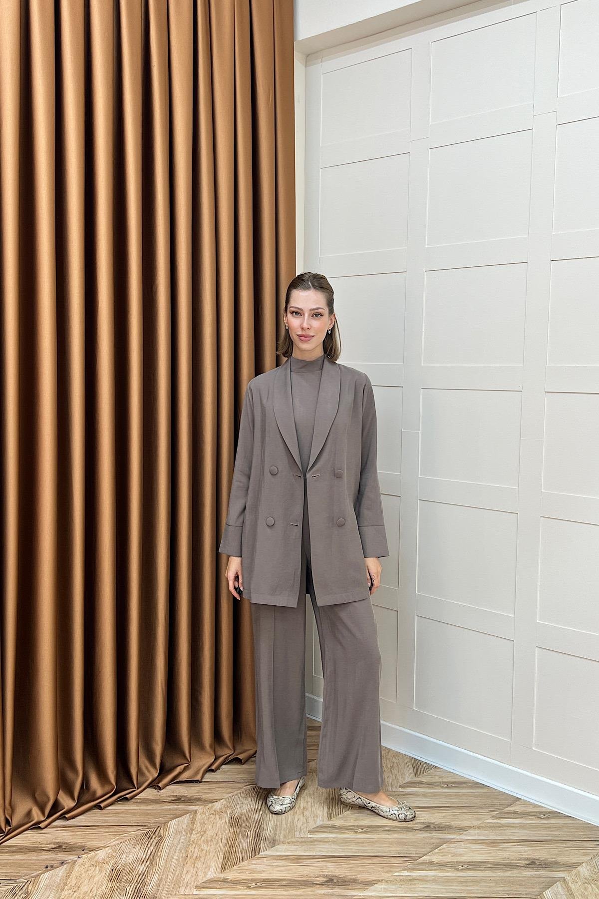 İkili Ceketli Tulum Vizon