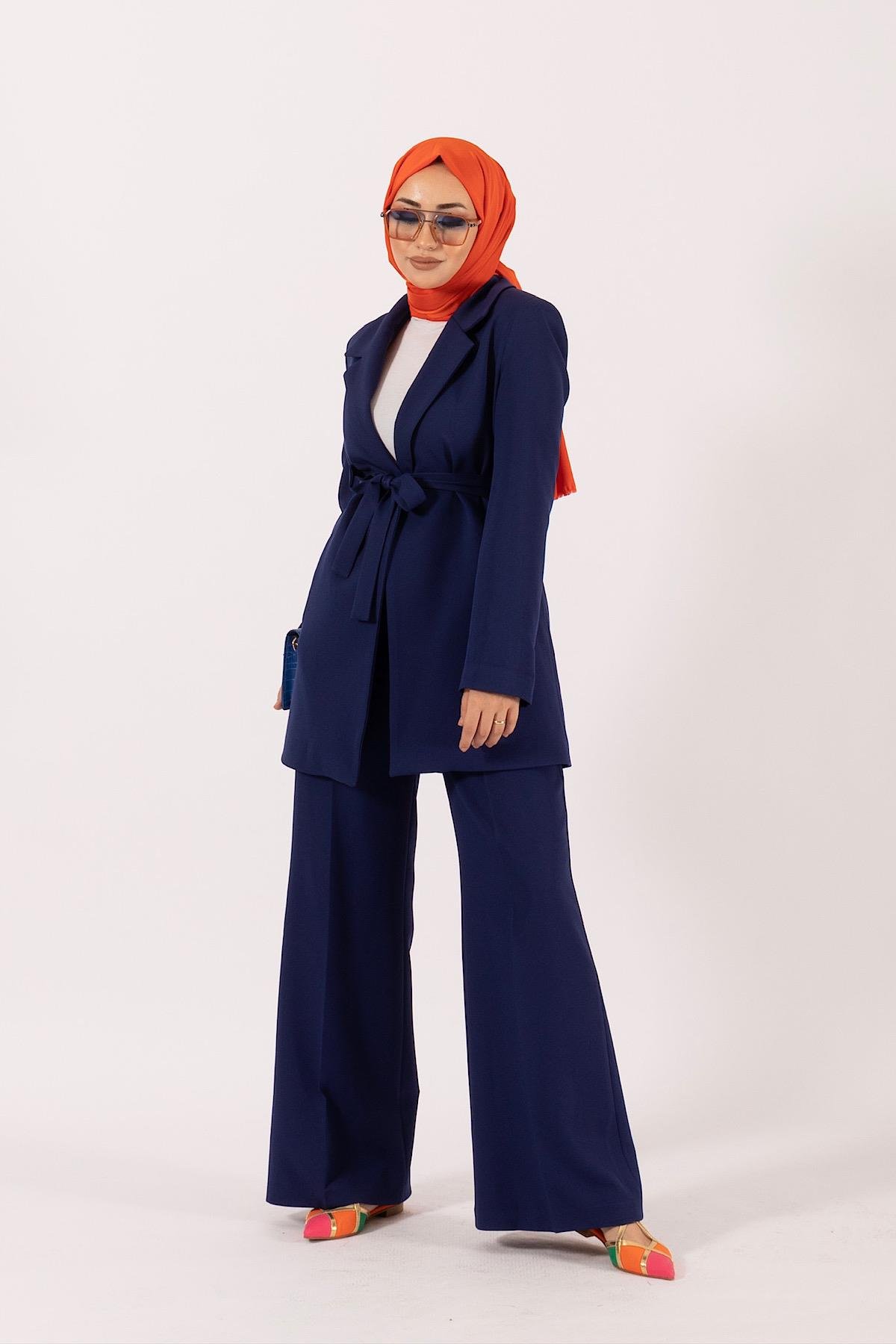 İkili Düz Ceket Takım Lacivert