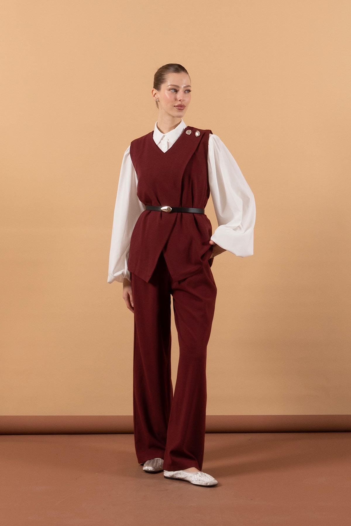 İkili Pantolon Takım Bordo