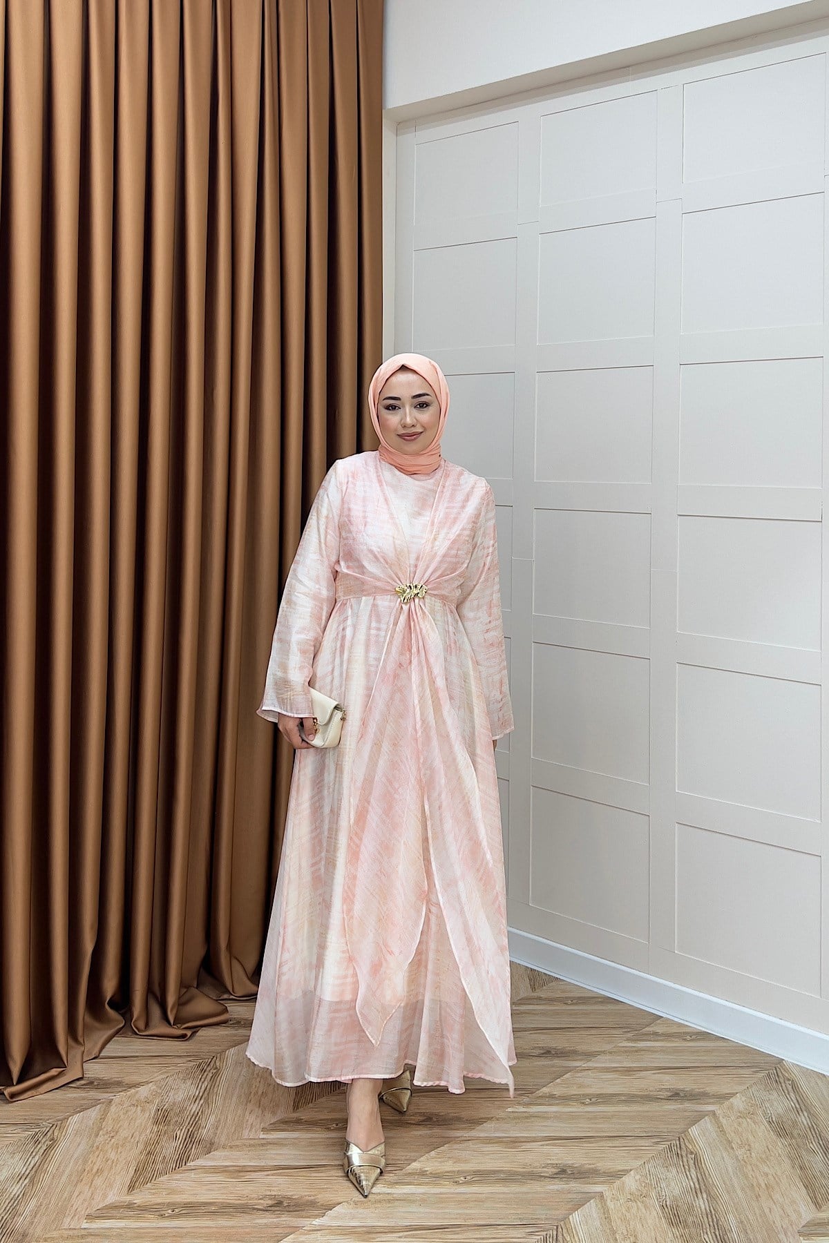 Liana Broş Detay Elbise Pembe