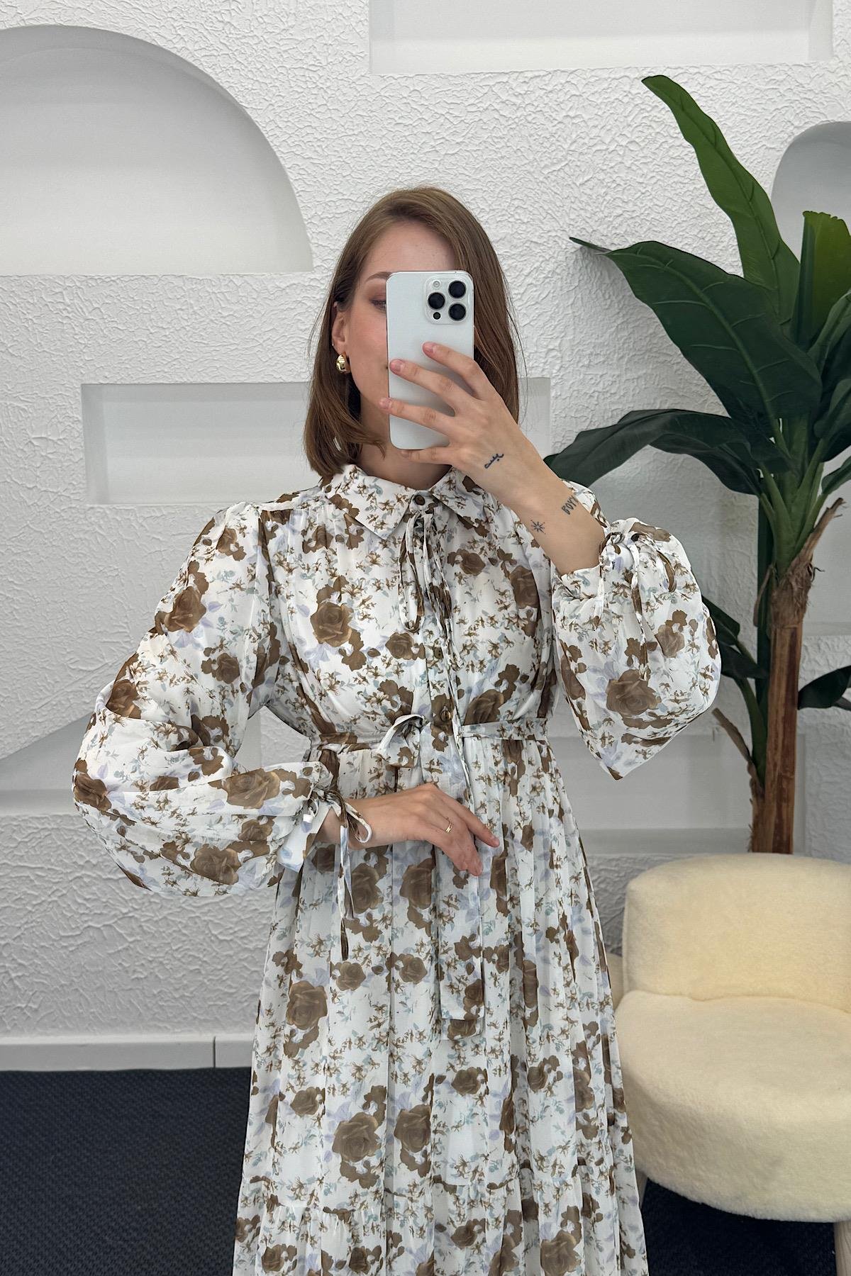 Liva Şifon Elbise Kahverengi