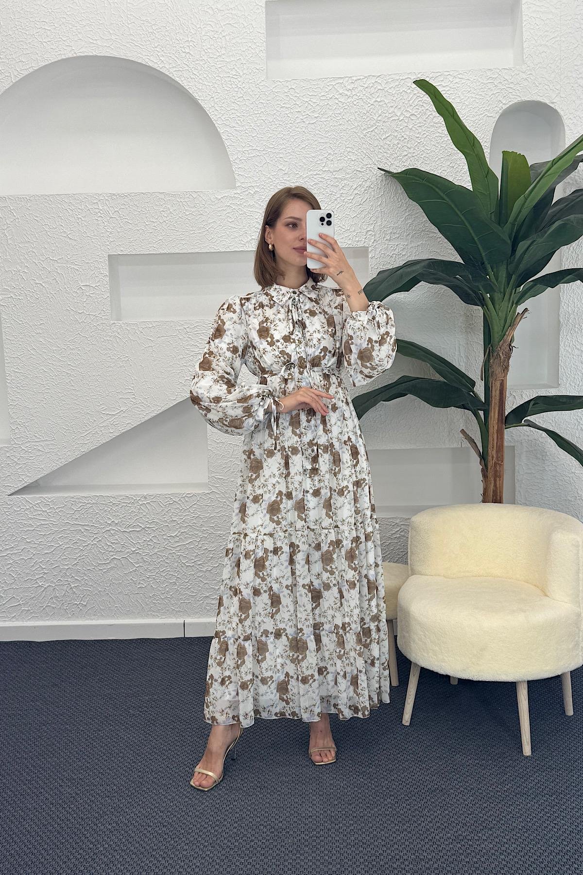 Liva Şifon Elbise Kahverengi