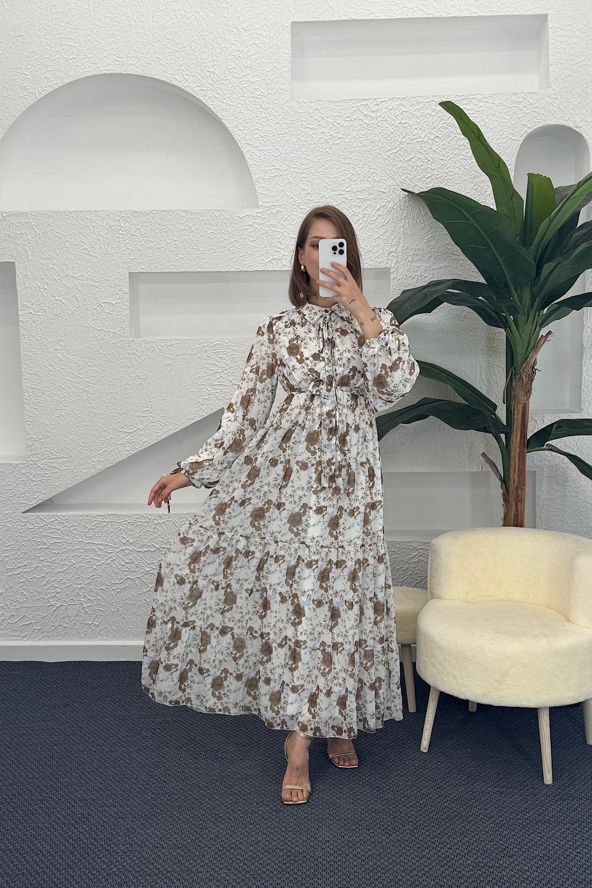 Liva Şifon Elbise Kahverengi