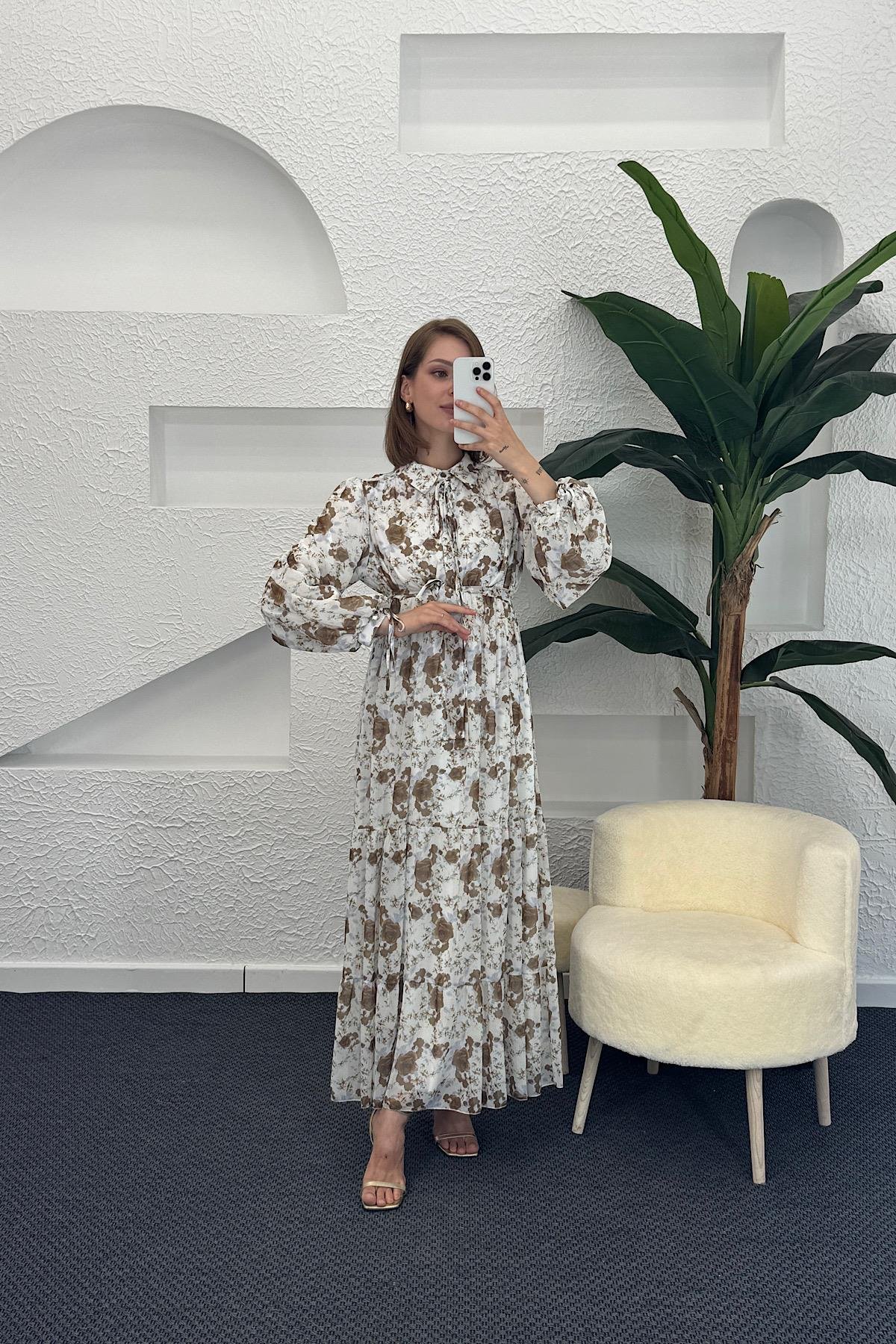 Liva Şifon Elbise Kahverengi