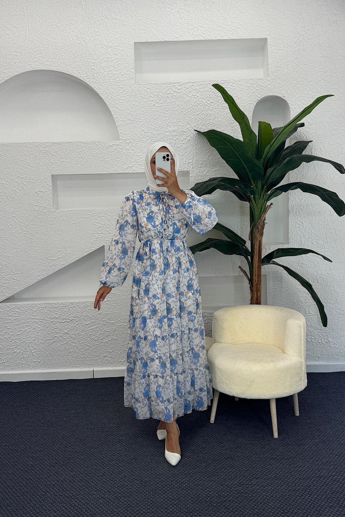 Liva Şifon Elbise Mavi