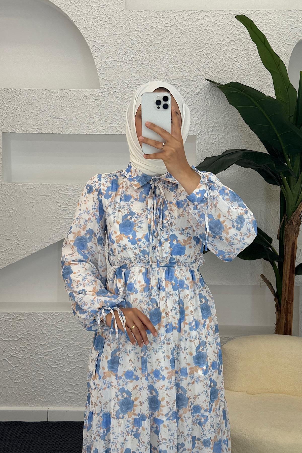 Liva Şifon Elbise Mavi