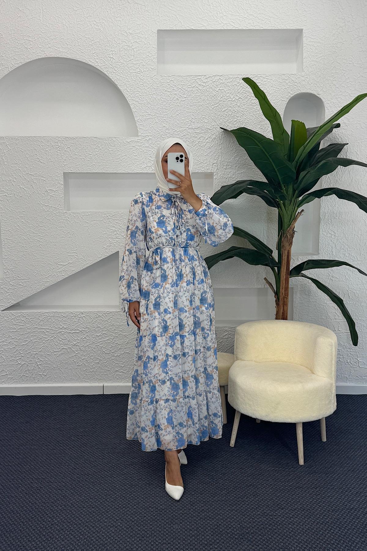 Liva Şifon Elbise Mavi