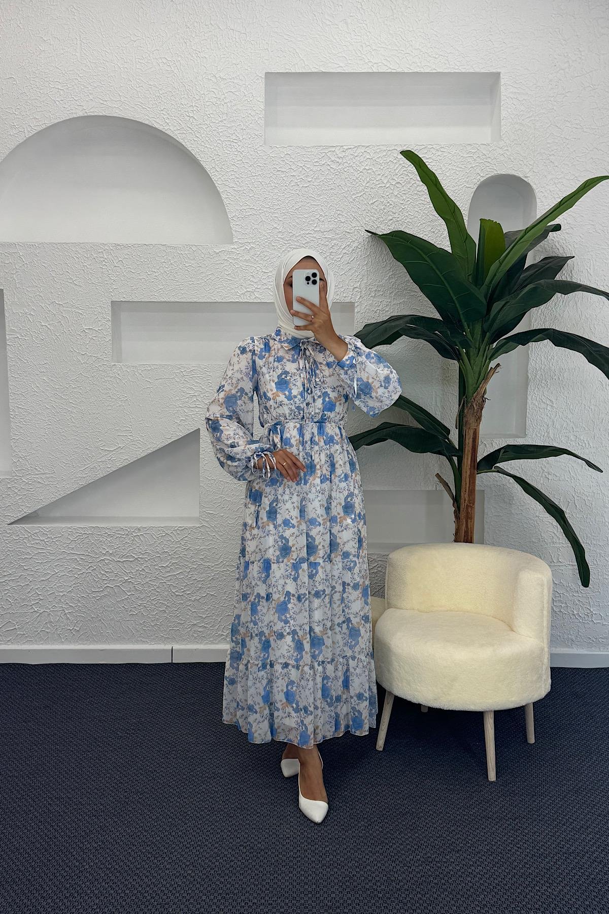 Liva Şifon Elbise Mavi