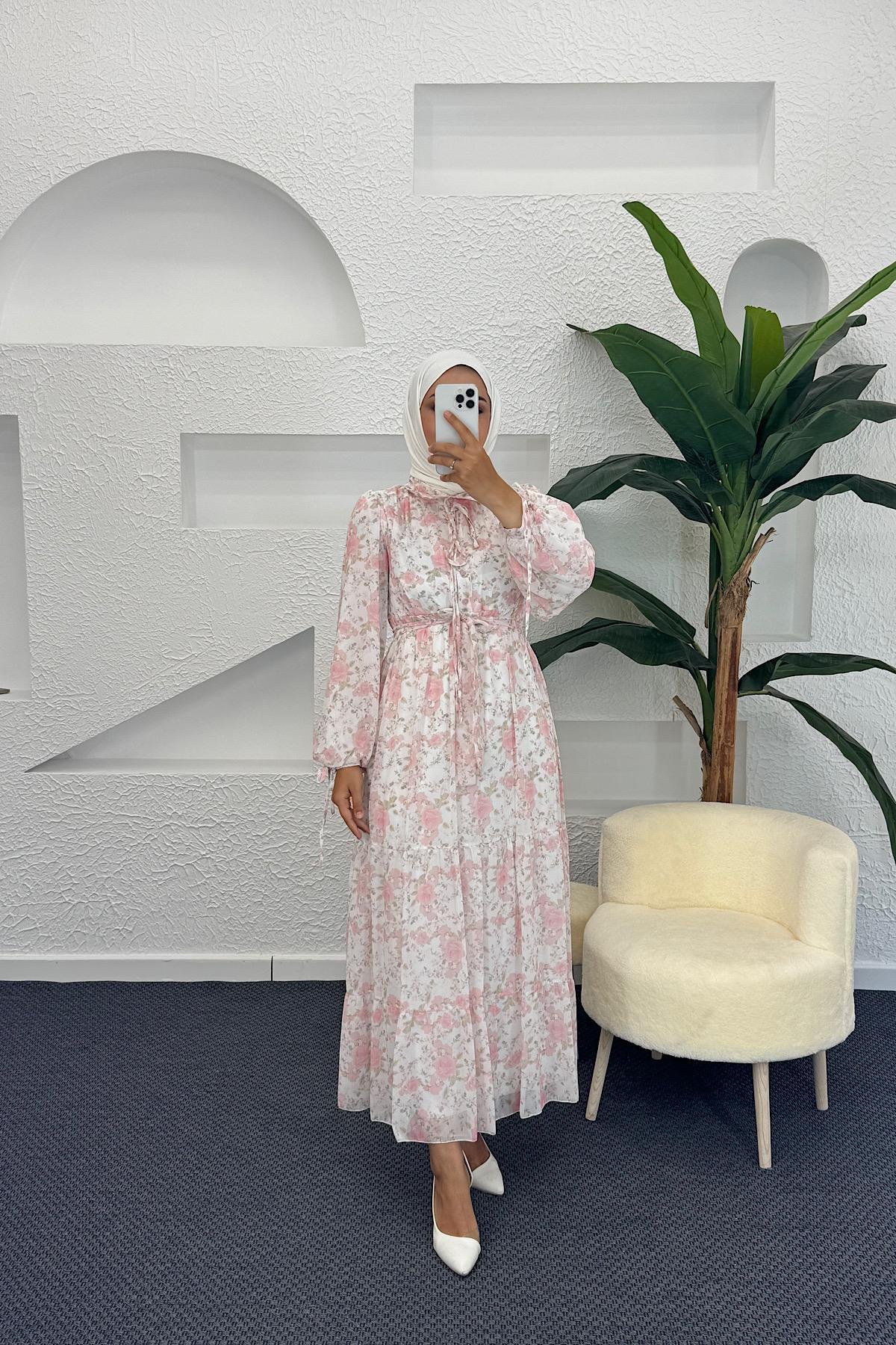 Liva Şifon Elbise Pembe