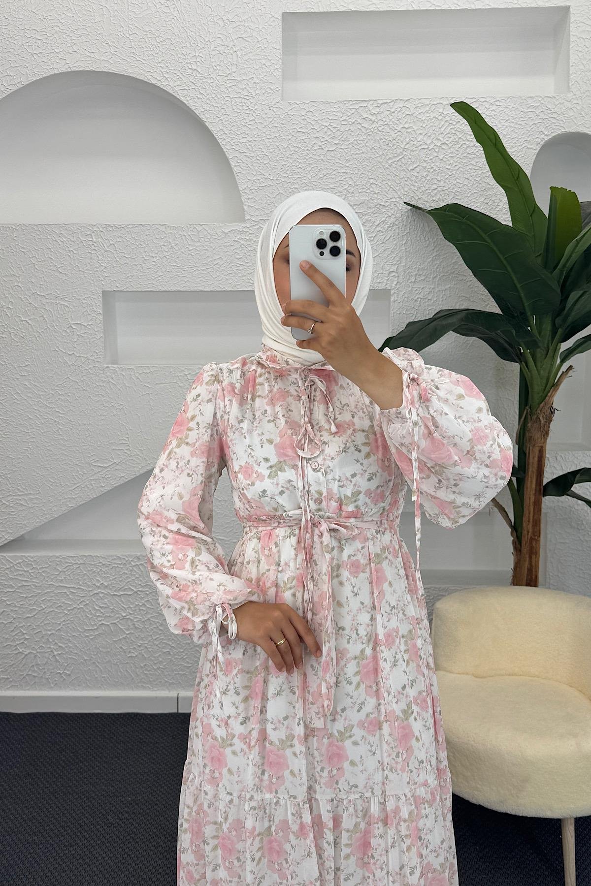 Liva Şifon Elbise Pembe