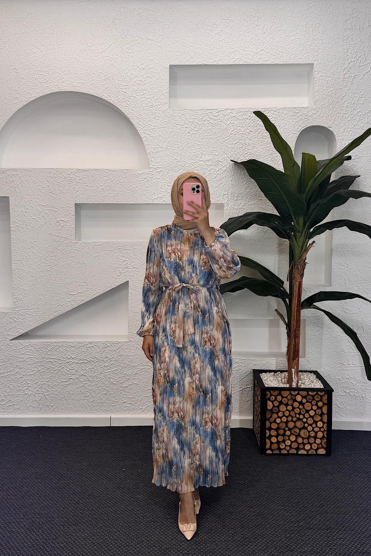 Livina Piliseli Elbise Mavi