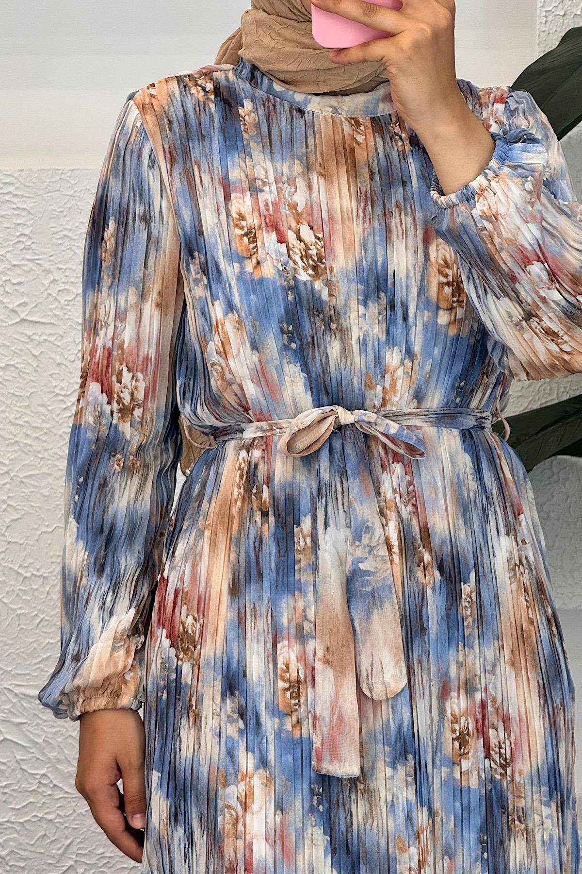 Livina Piliseli Elbise Mavi