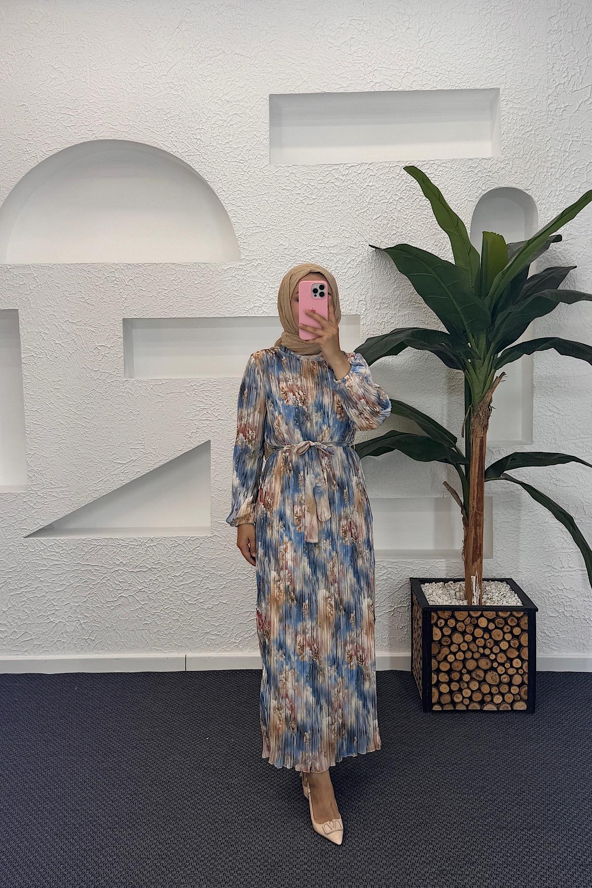 Livina Piliseli Elbise Mavi