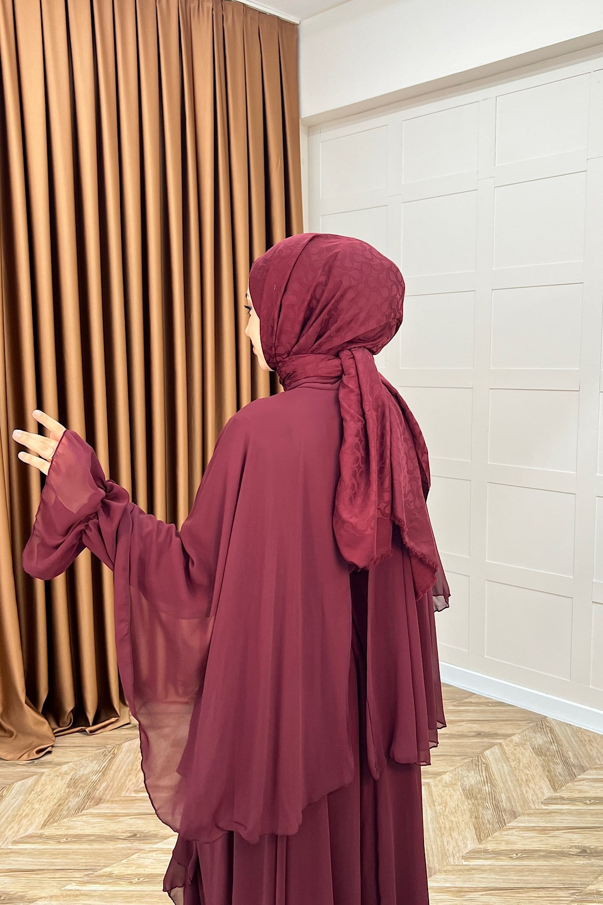 Lovely Şifon Fırfırlı Elbise Bordo