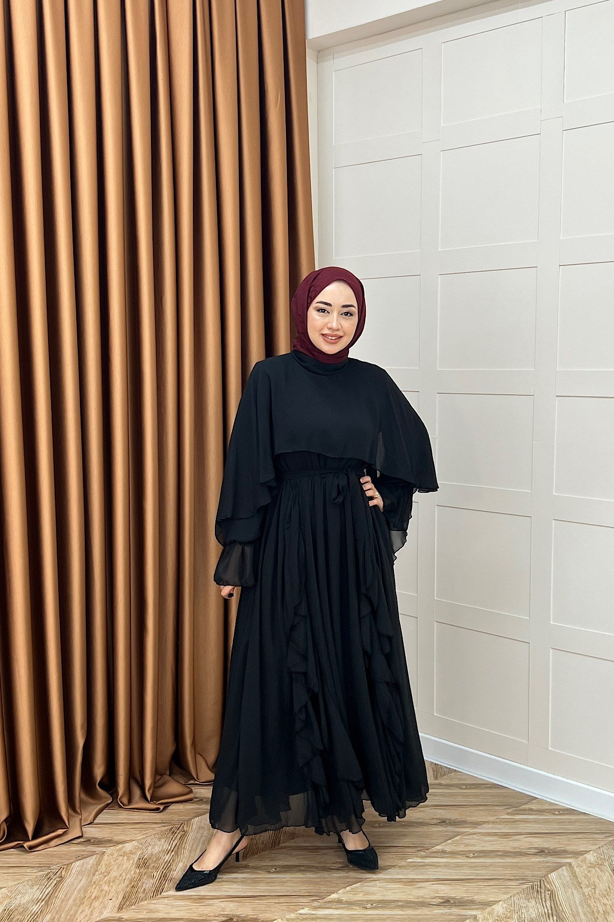 Lovely Şifon Fırfırlı Elbise Siyah