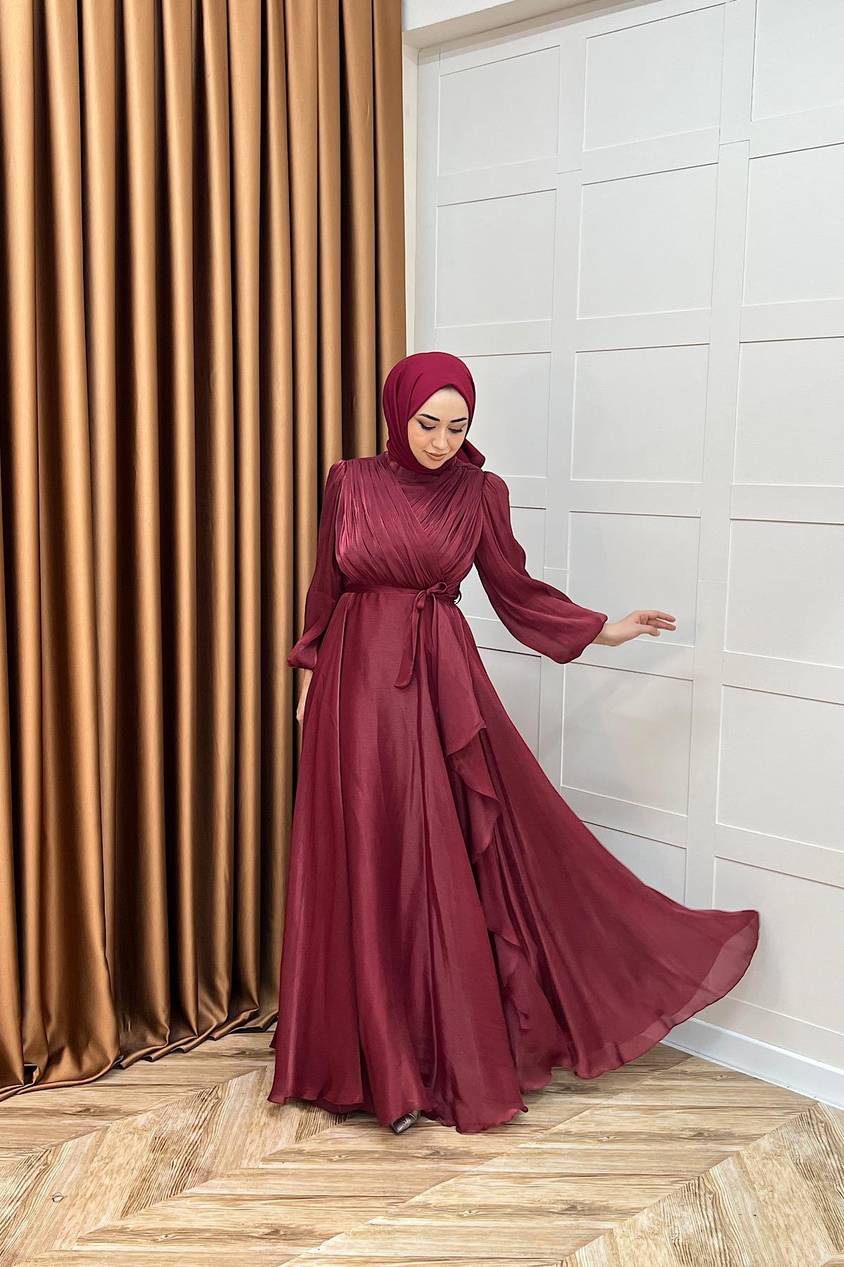 Luna Saten Abiye Bordo
