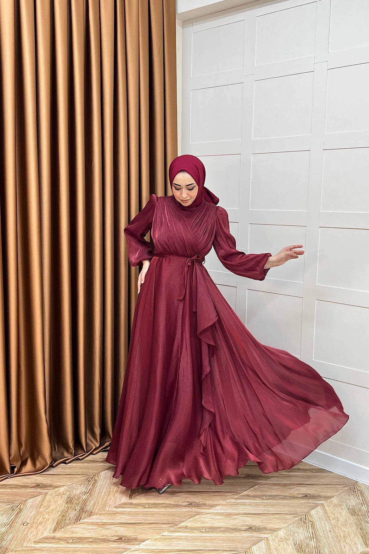 Luna Saten Abiye Bordo