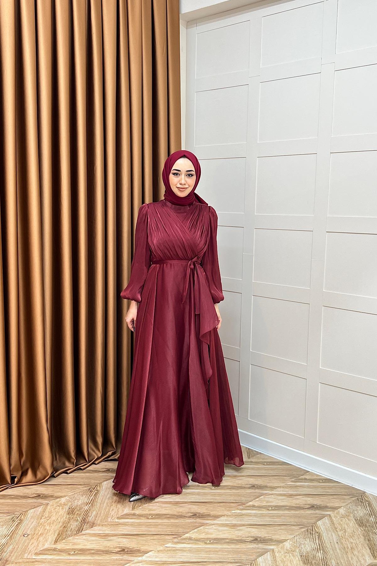 Luna Saten Abiye Bordo