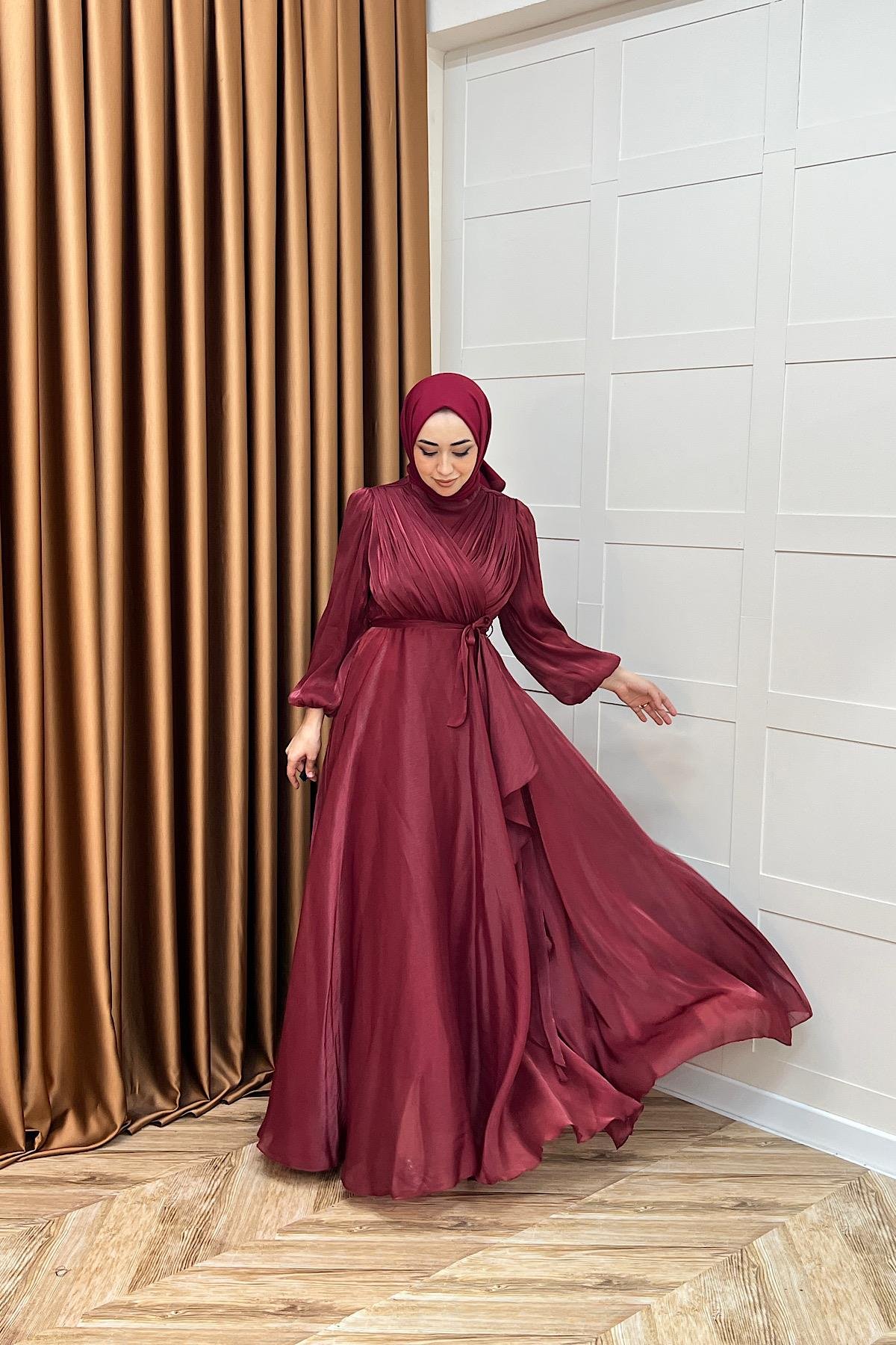 Luna Saten Abiye Bordo