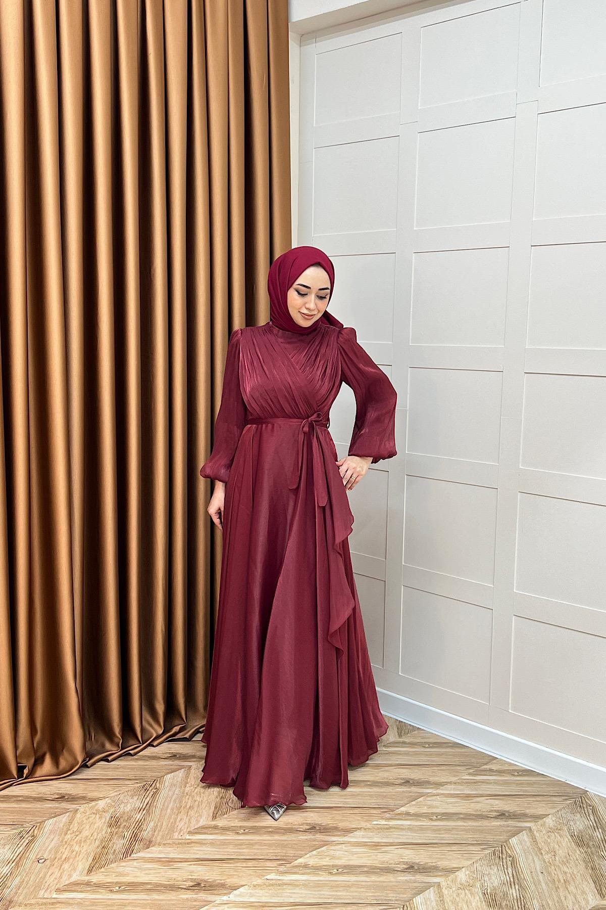 Luna Saten Abiye Bordo